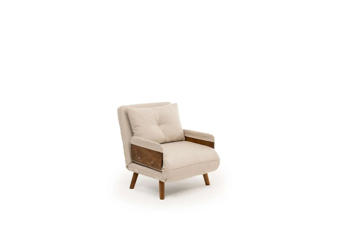 Fotel rozkładany COSMO Single drewniane podłokietniki kremowy