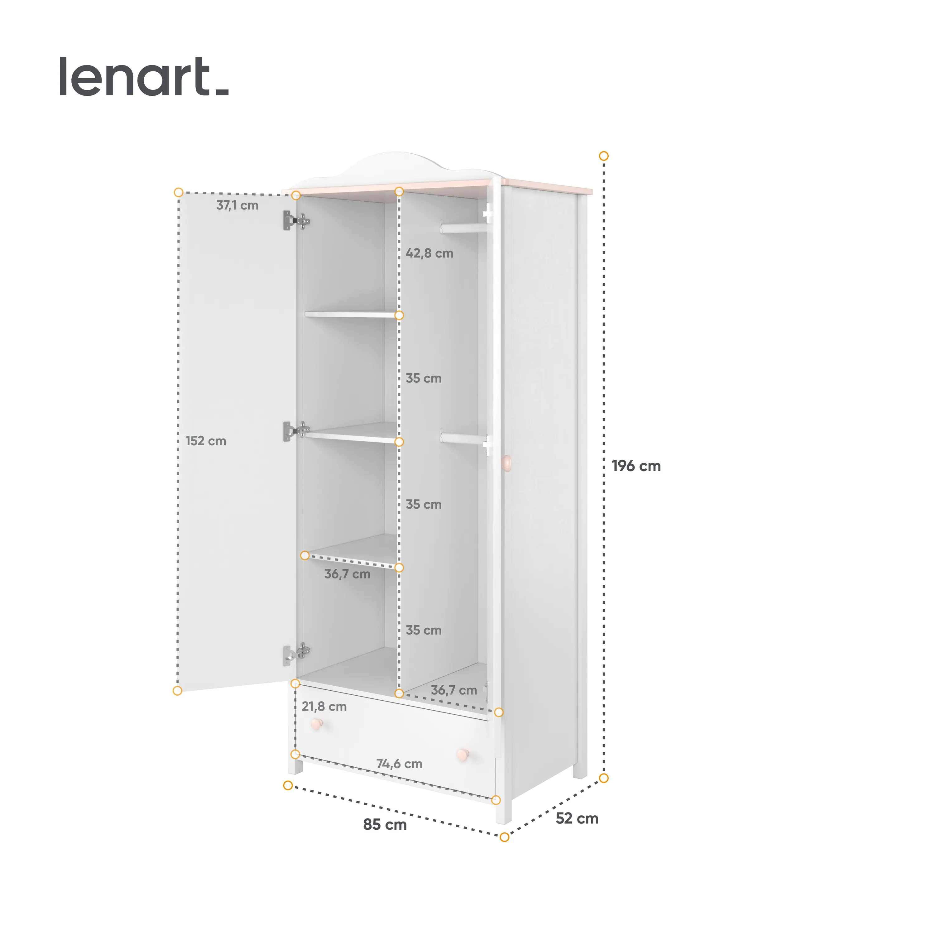 Szafa 2-drzwiowa LUNA LN-12 biało-różowa - LN12BR