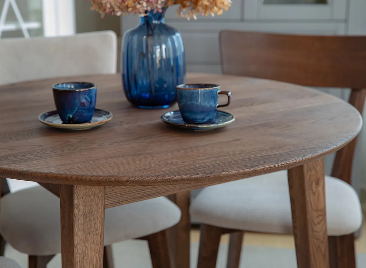 Stół dębowy okrągły ORBETELLO rozkładany 110-210 cm - tabacco - KULSR110_2X50T