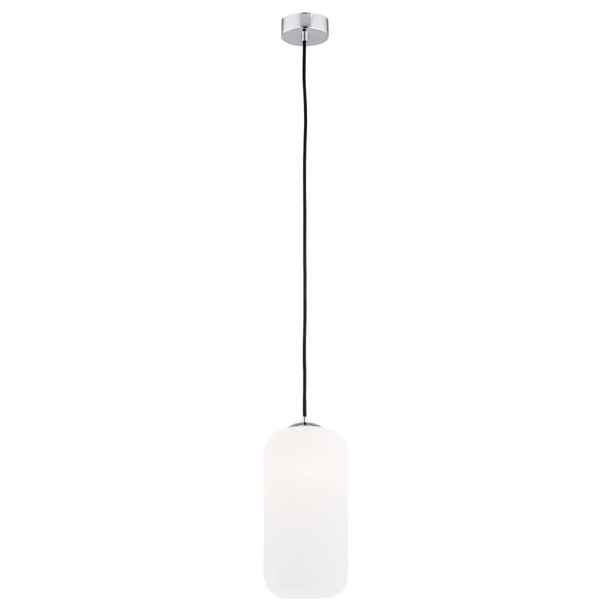 Lampa wisząca KALIMERA chromowana opal na czarnym przewodzie 110x14cm