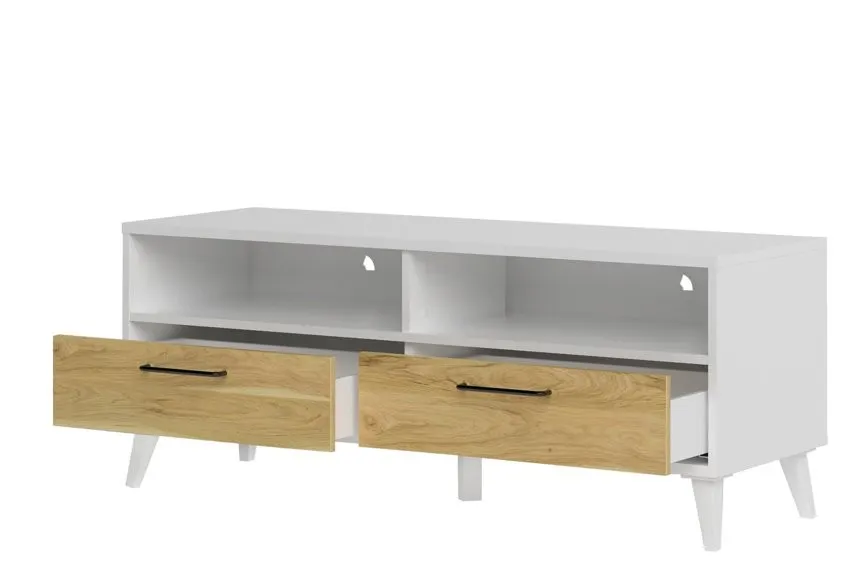 Komoda RTV BARRIS 24 z szufladami orzech biała 120x48x42cm — zdjęcie 3