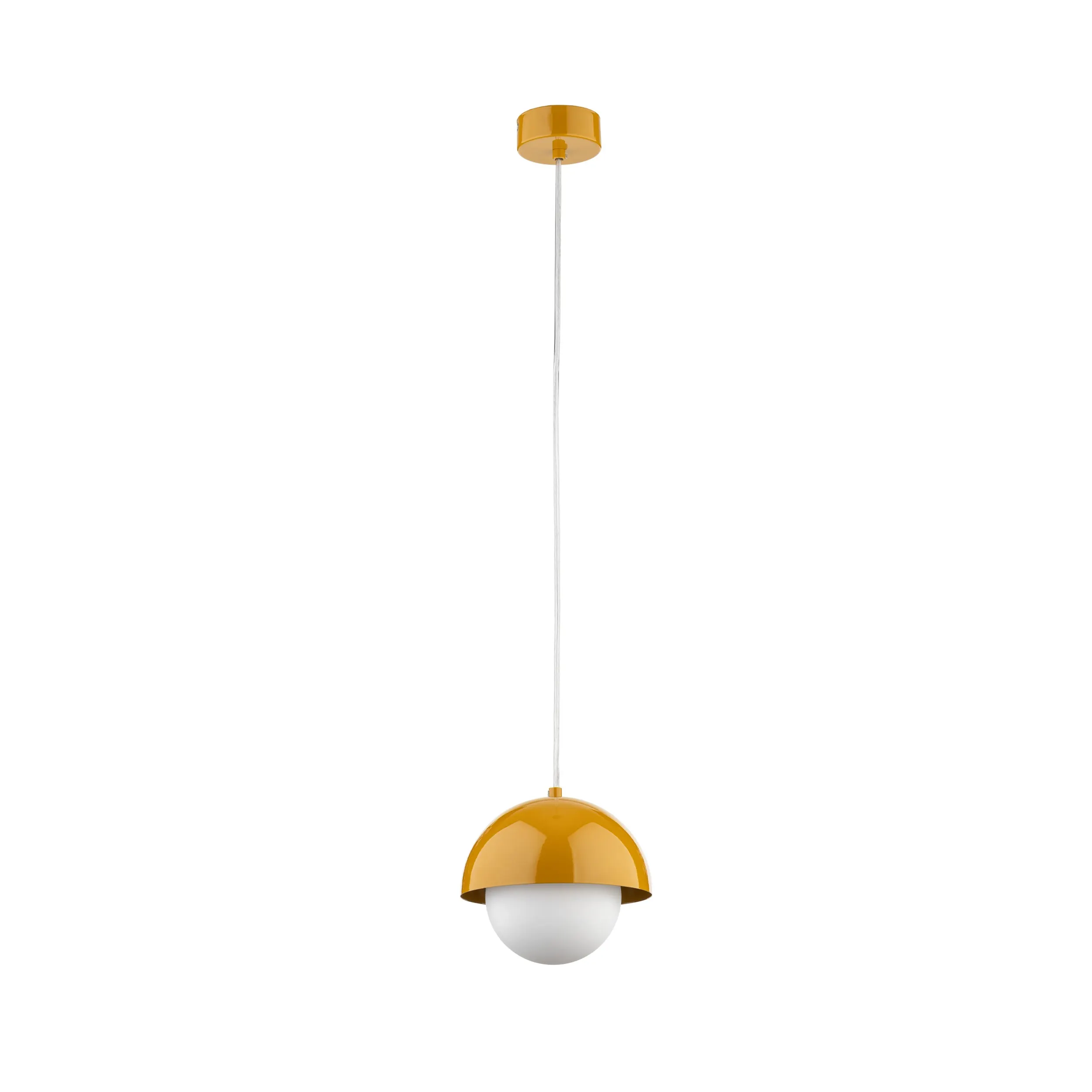 Lampa wisząca BONO żółta na białym przewodzie z białym okrągłym kloszem 150x17cm