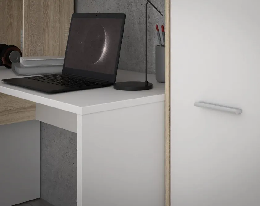 Biurko NET106 narożne z regałem SZ173xW152xG118 cm - dąb sonoma, biały - ERBB541-T29