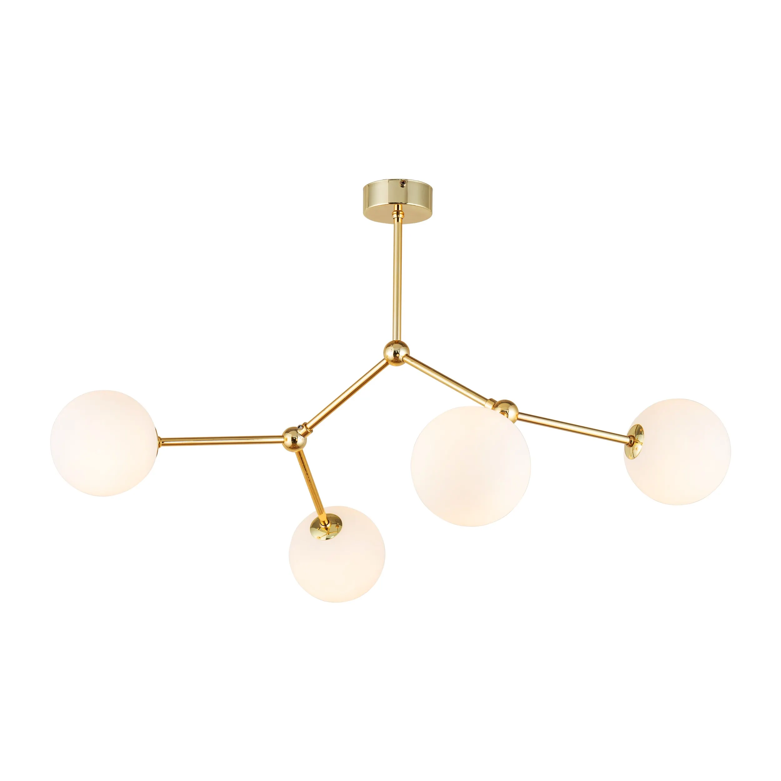 Lampa sufitowa FAIRY złota z białymi okrągłymi szklanymi kloszami 66x49x44cm - TK_6470