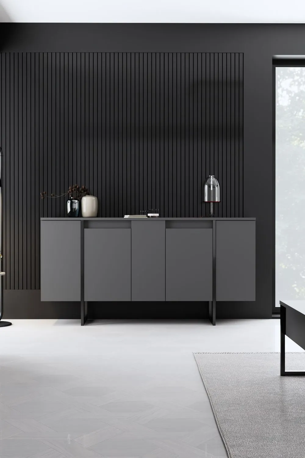 Komoda 4-drzwiowa LUXE 160 cm antracytowa czarny stelaż — zdjęcie 6