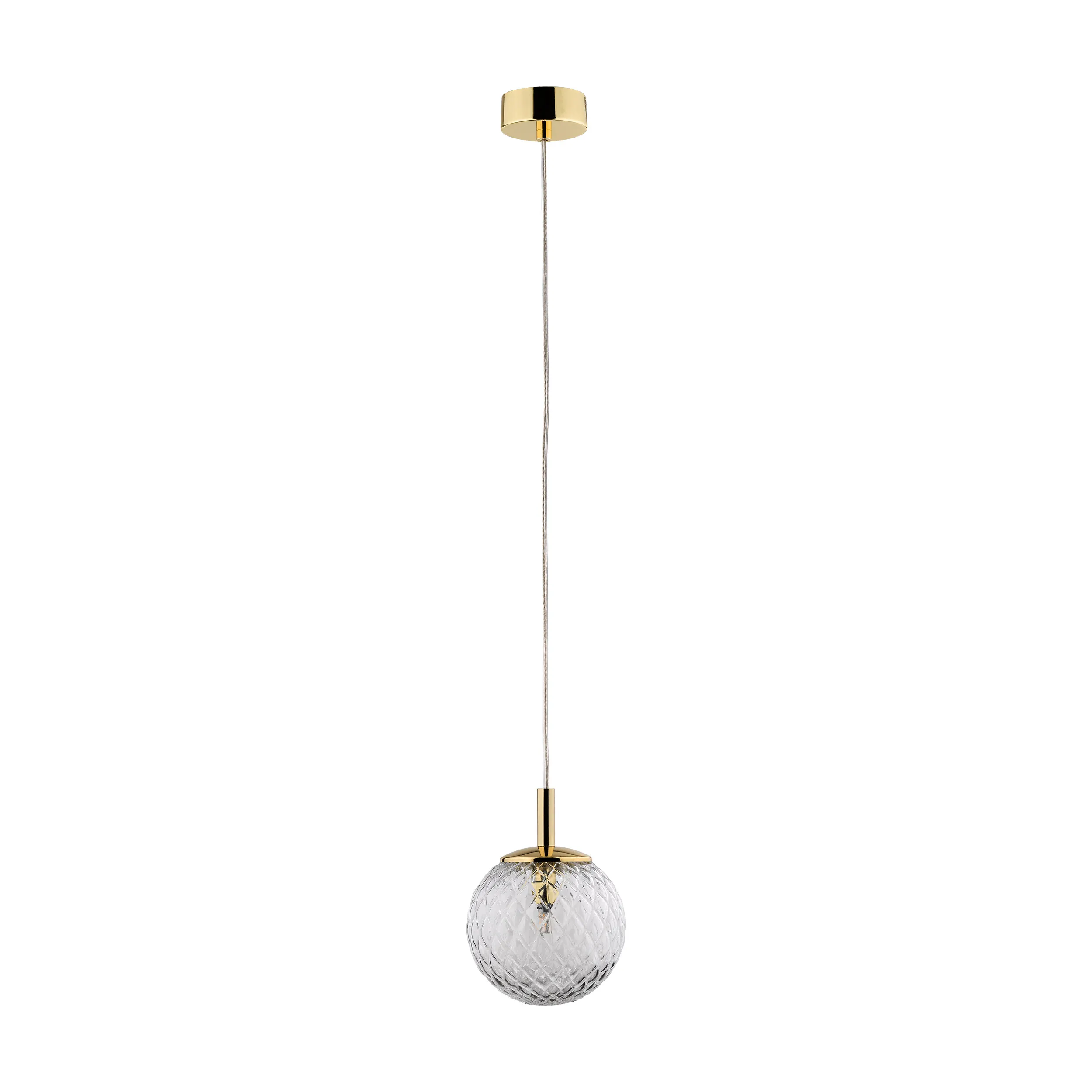 Lampa wisząca CADIX złota z transparentnym kryształowym szklanym okrągłym kloszem 150x14cm