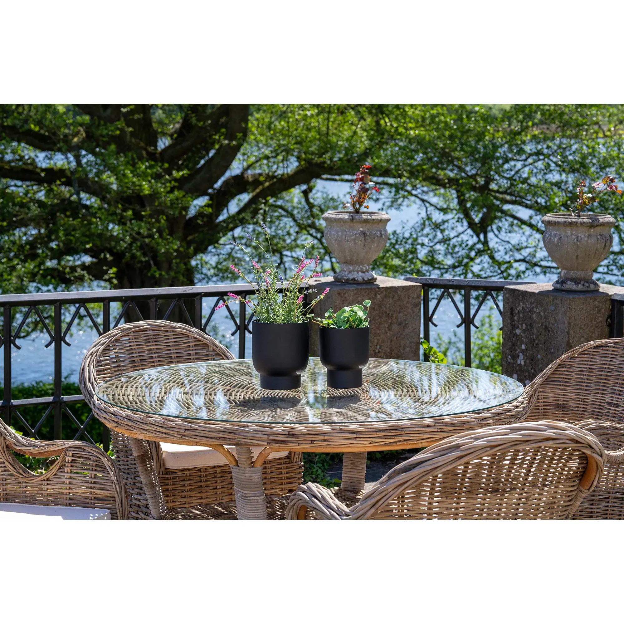 Stół rattanowy okrągły LARISA z półką FI 120 - naturalny - 7001118