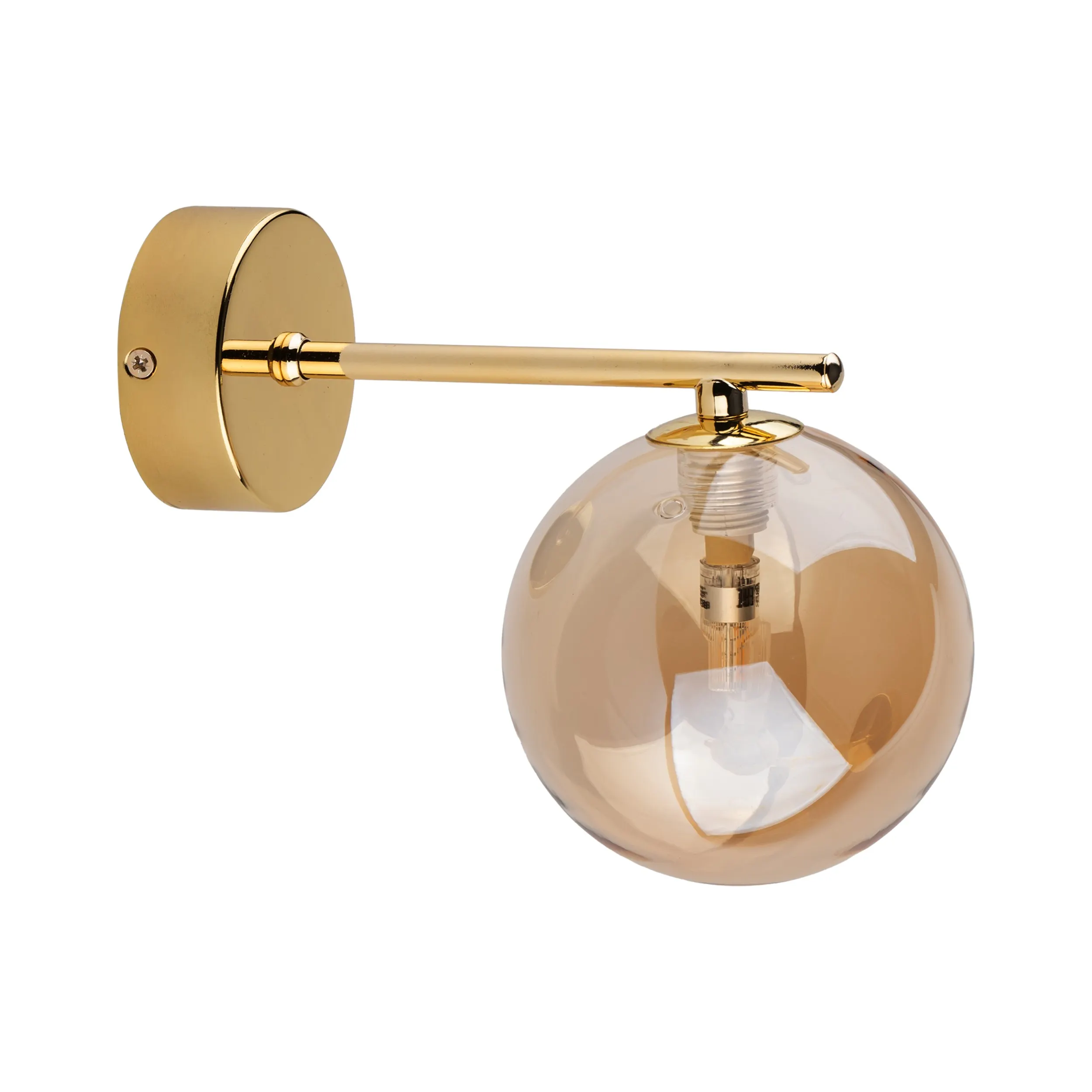 Kinkiet ESTERA złoty z bursztynowym okrągłym szklanym kloszem 22x17x12cm - TK_4778