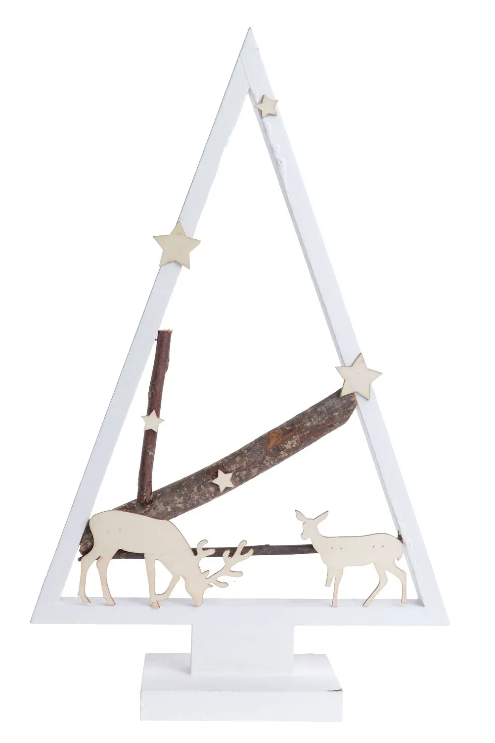 Drewniana CHOINKA Z RENIFERAMI 9126 biała