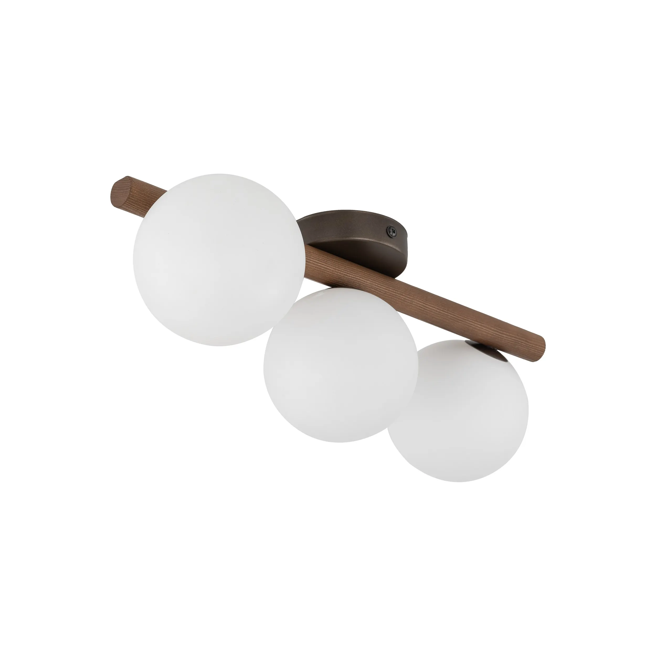 Lampa sufitowa ESTERA brązowa drewniana orzech z białymi okrągłymi szklanymi kloszami 47x23x17cm - TK_10269