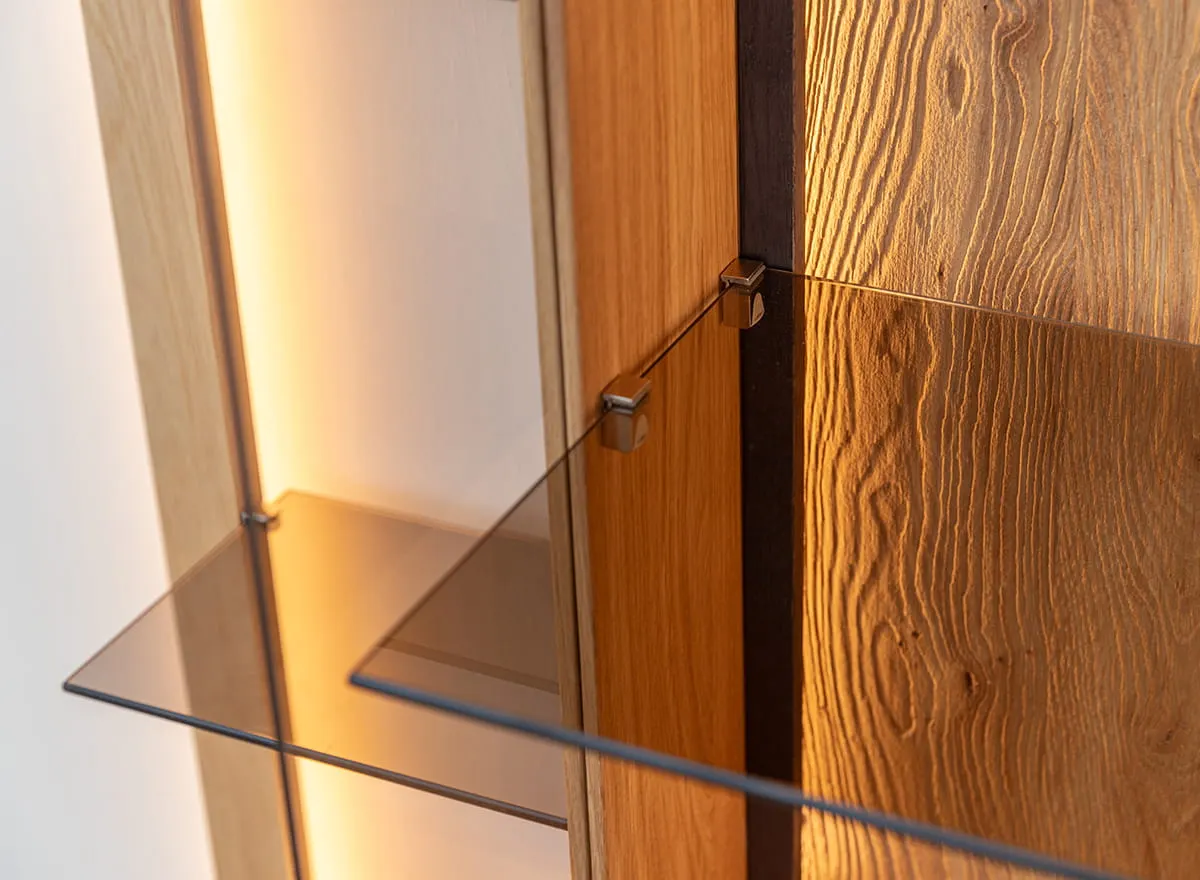 Witryna z regałem dębowa COLLODI z oświetleniem - dąb olejowany - ZICOL03