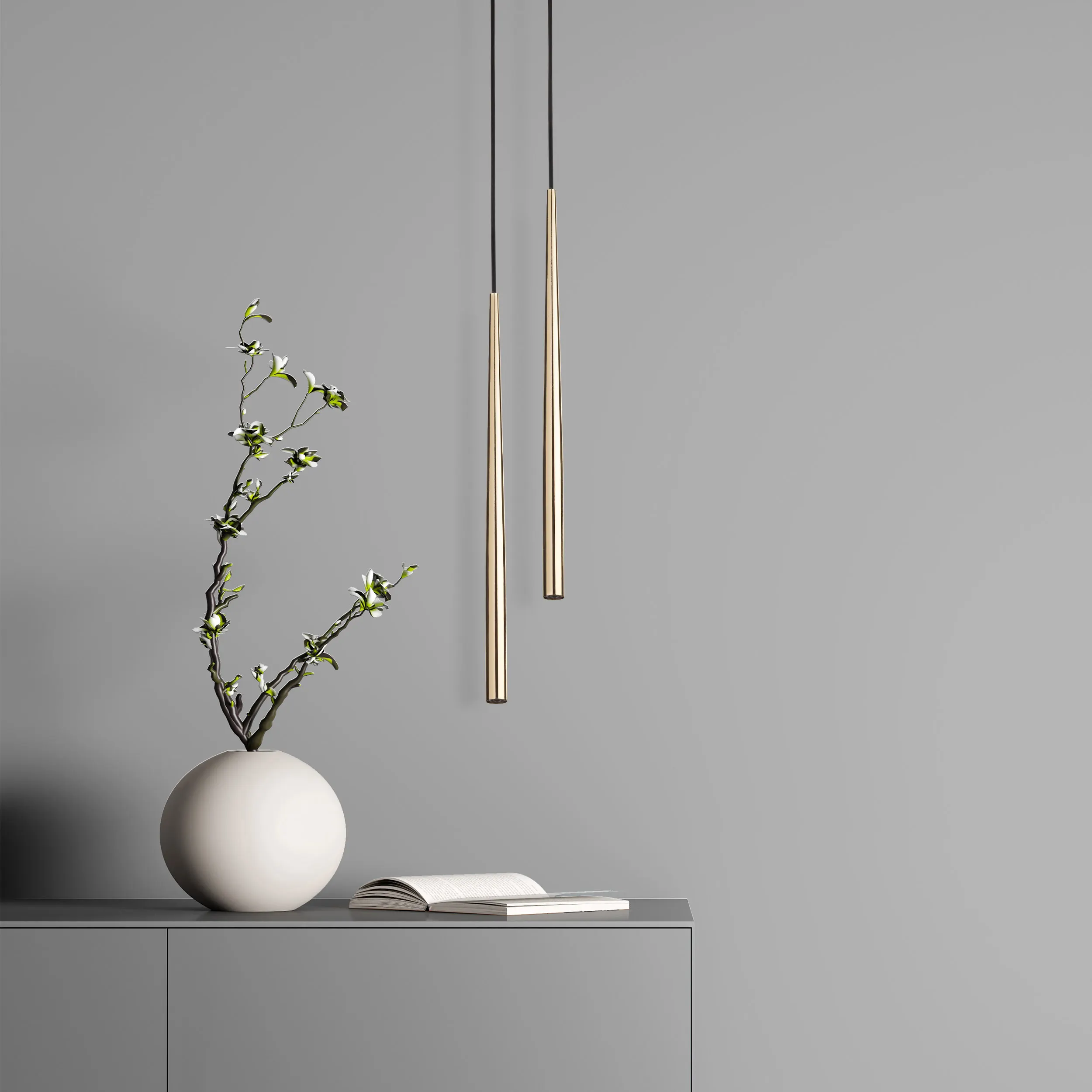 Lampa wisząca PIANO czarna złota podłużna smukła 139x5cm - TK_10116