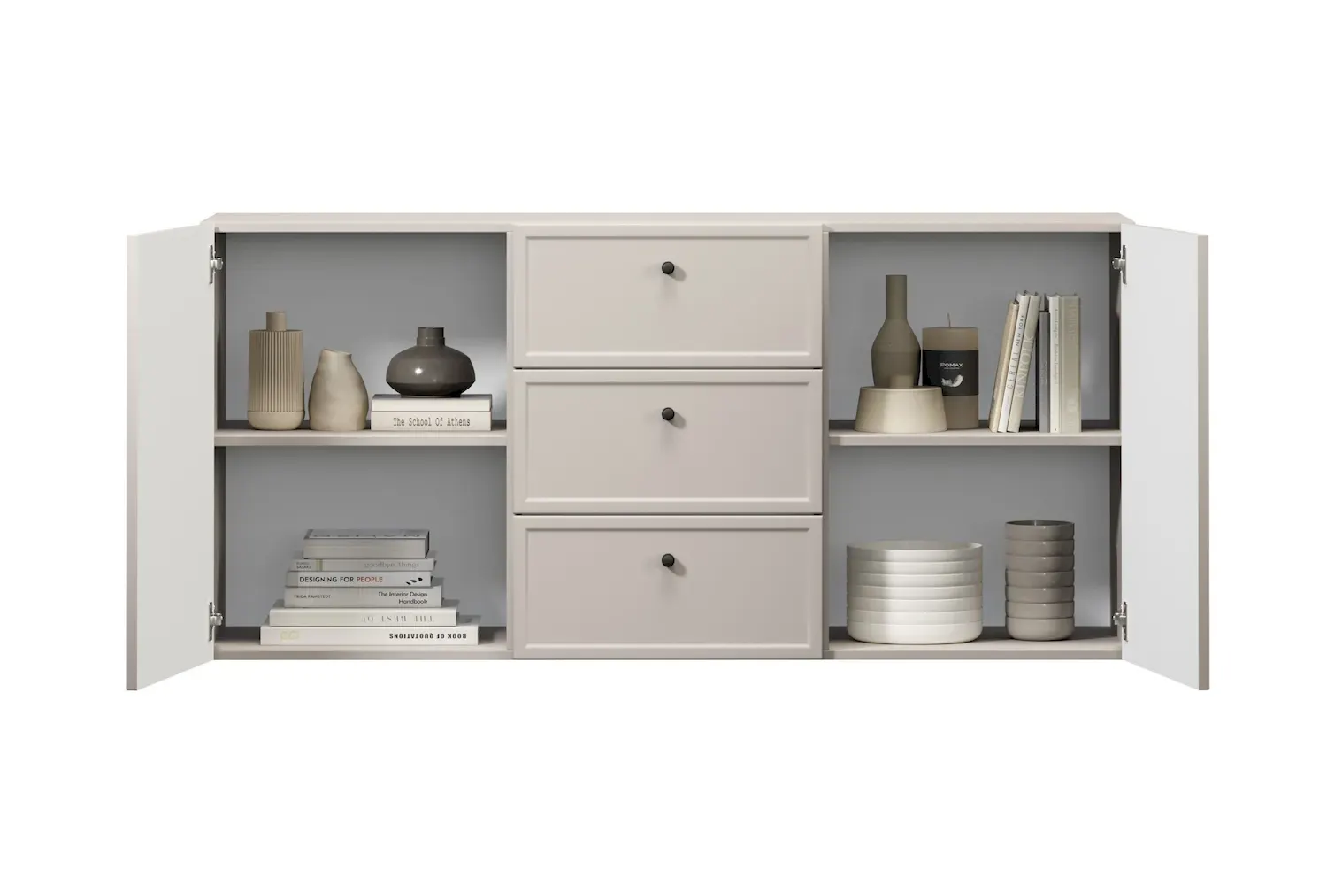 Komoda wisząca 2-drzwoiowa z 3 szufladami LORINI 150 - cashmere gałka czarna - B_166771