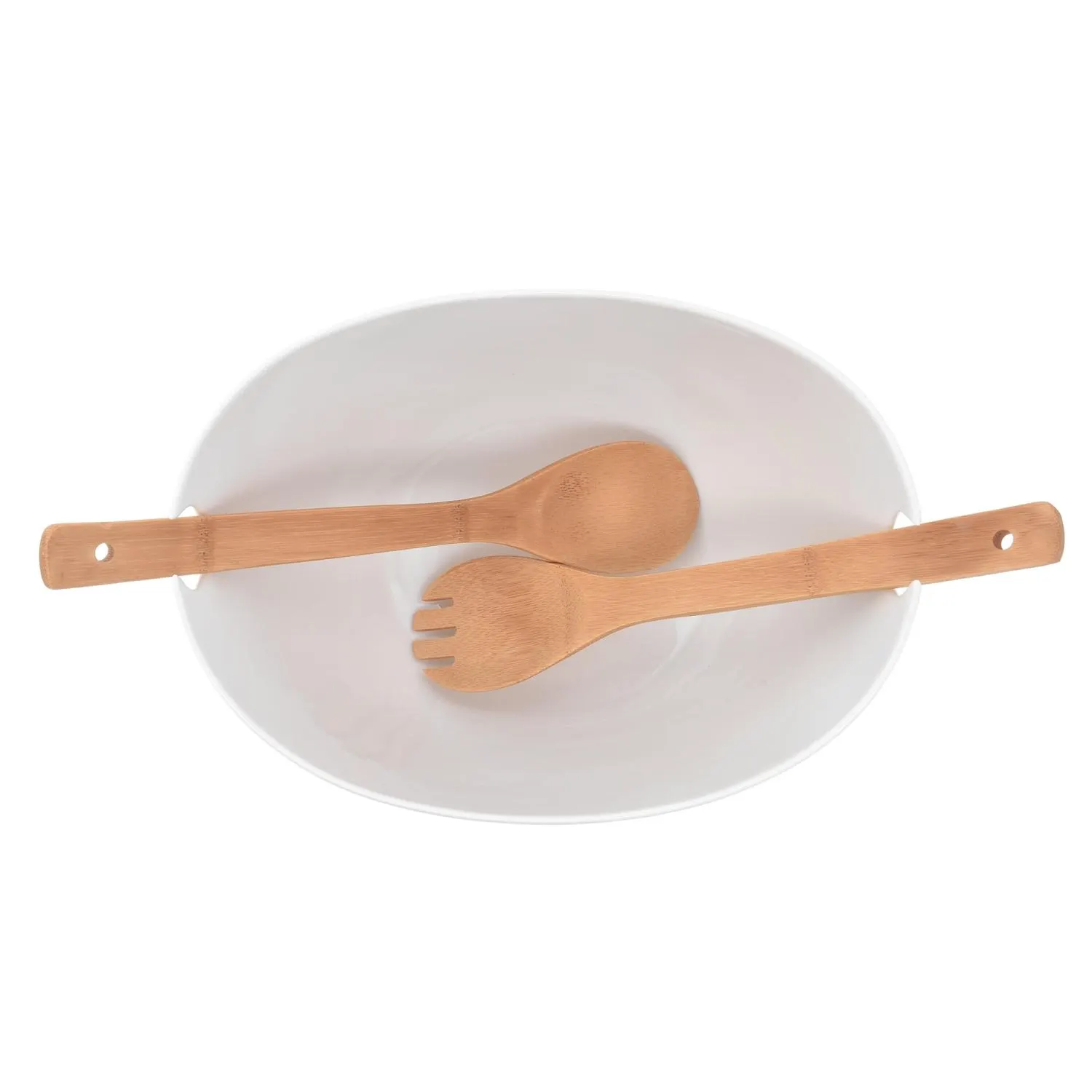 miska, miska ceramiczna, widelec do sałatek, łyżka do mieszania, zestaw sztućców bambusowy