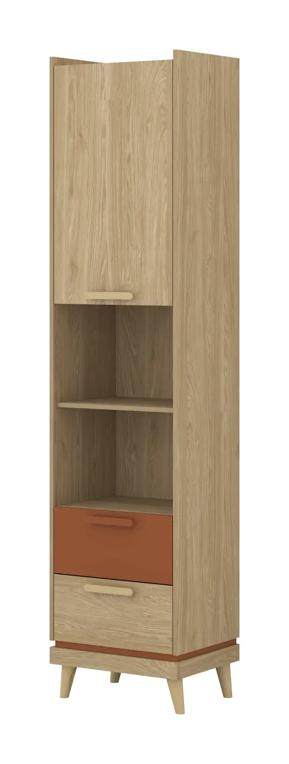 Regał 1-drzwiowy z 2 szufladami SCANDI 88 dąb olejowany ceglany