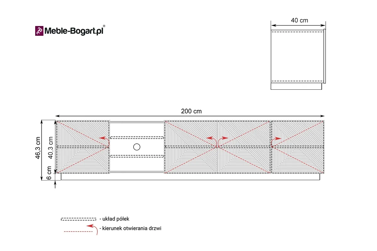 Szafka RTV ASHA 200 4D z wnęką - czarny mat - dąb artisan - ryflowany front - cokół - B_149622