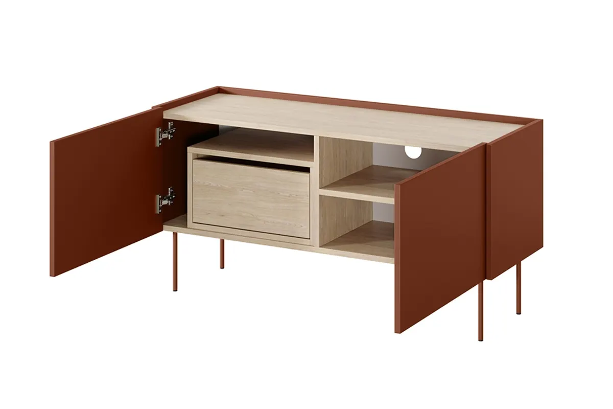 Szafka RTV DESIN 120 z szufladą - czerwony ceglany - dąb nagano - B_149063