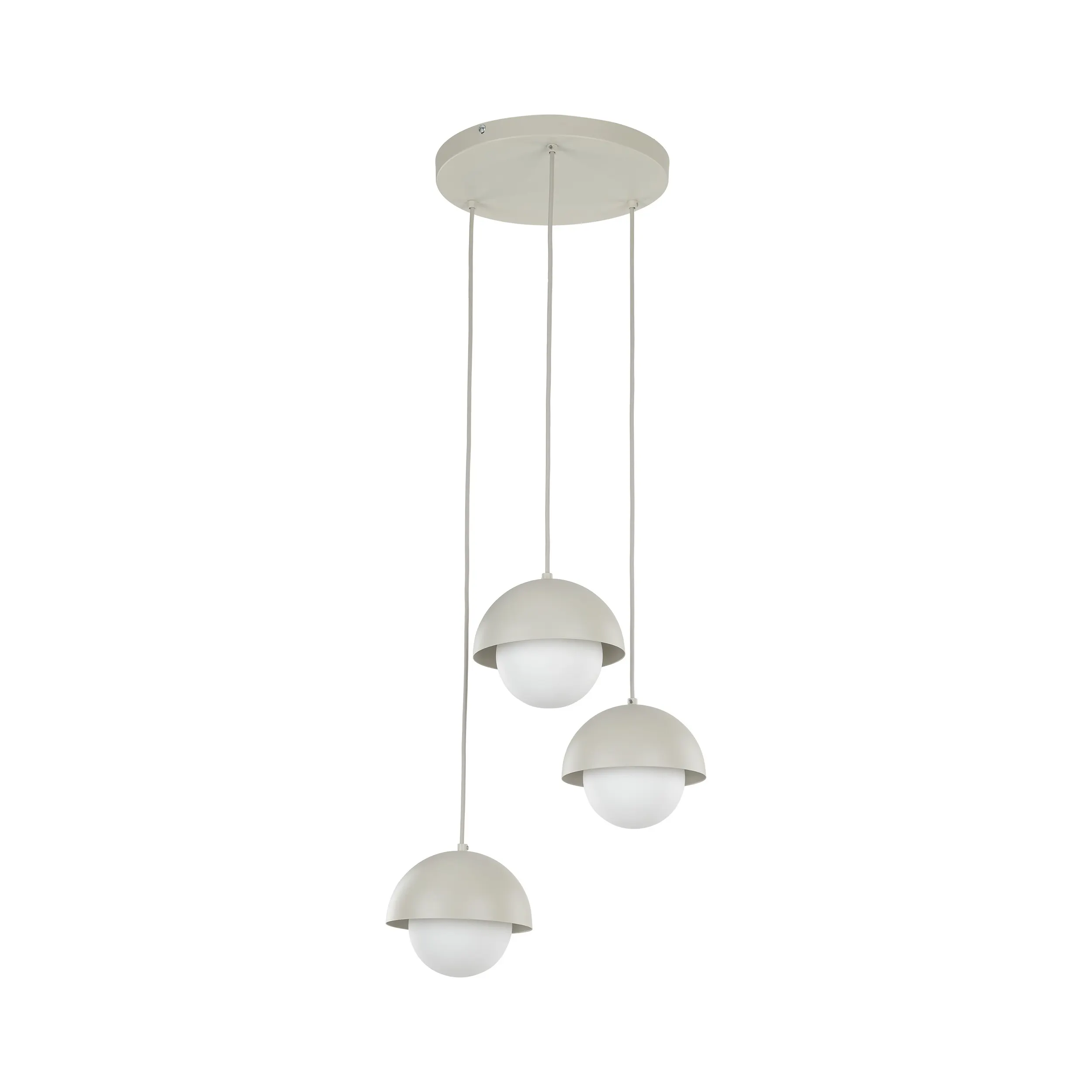 Lampa wisząca BONO beżowa metalowa z białymi okrągłymi kloszami 140x31cm