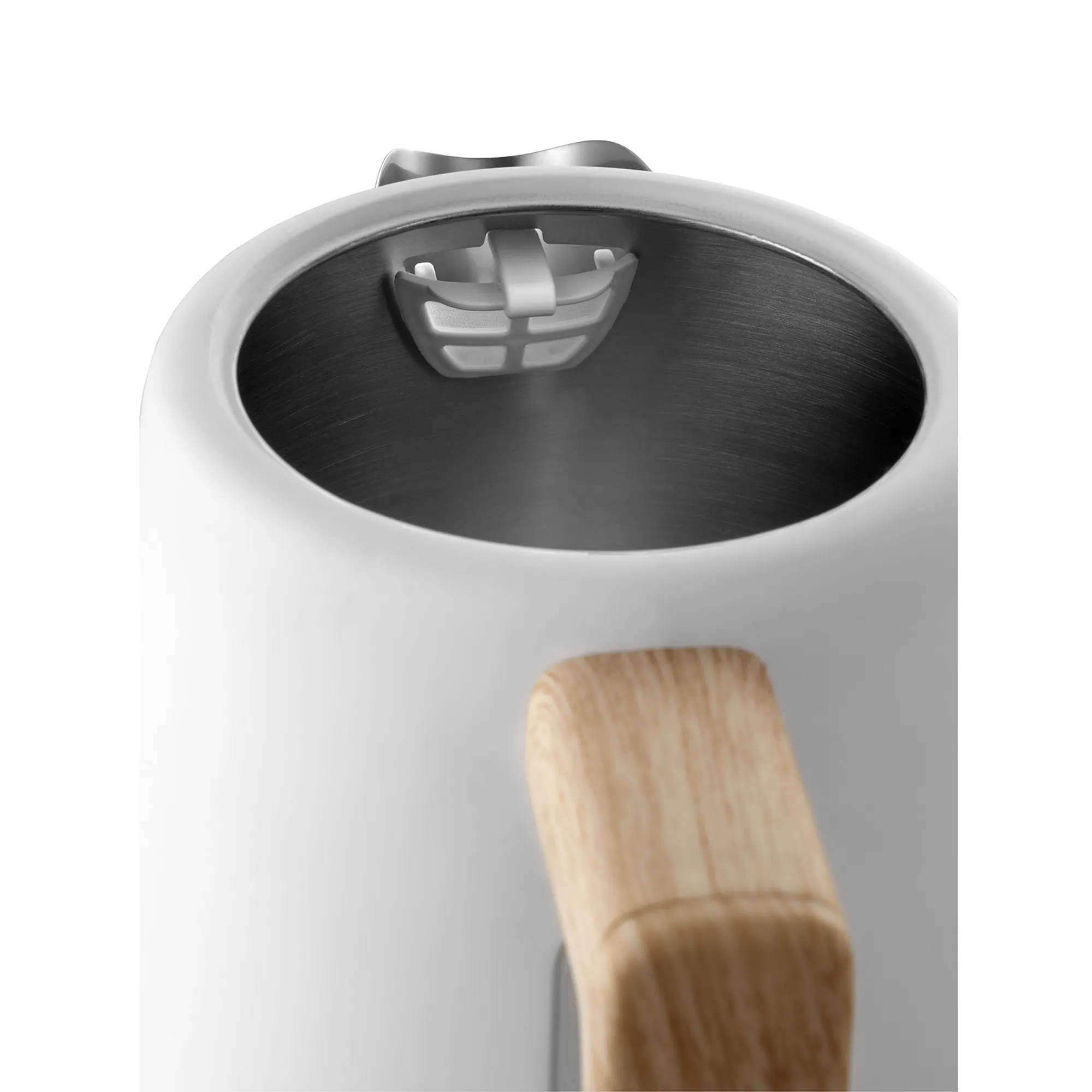 image czajnik, ze stali, wewnętrzna misa, drewniana rączka, korpus biały