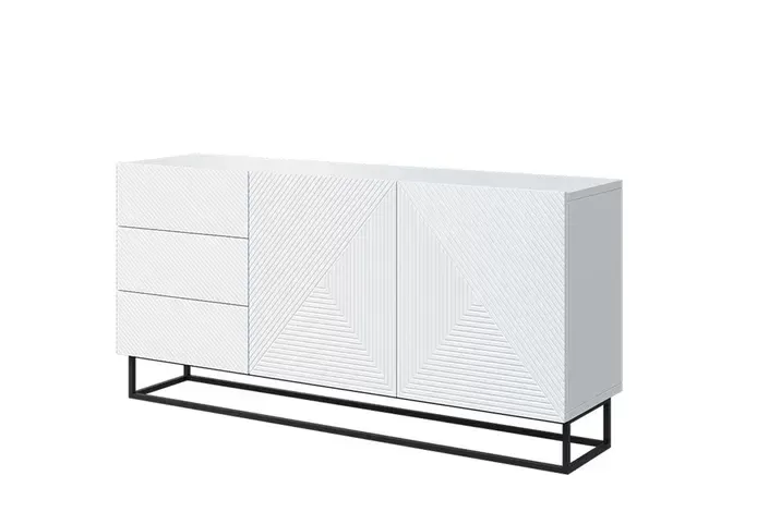Komoda 2-drzwiowa z 3 szufladami ASHA 167 z szufladami - szara - dąb artisan z czarnym stelażem - ryflowany front — zdjęcie 2