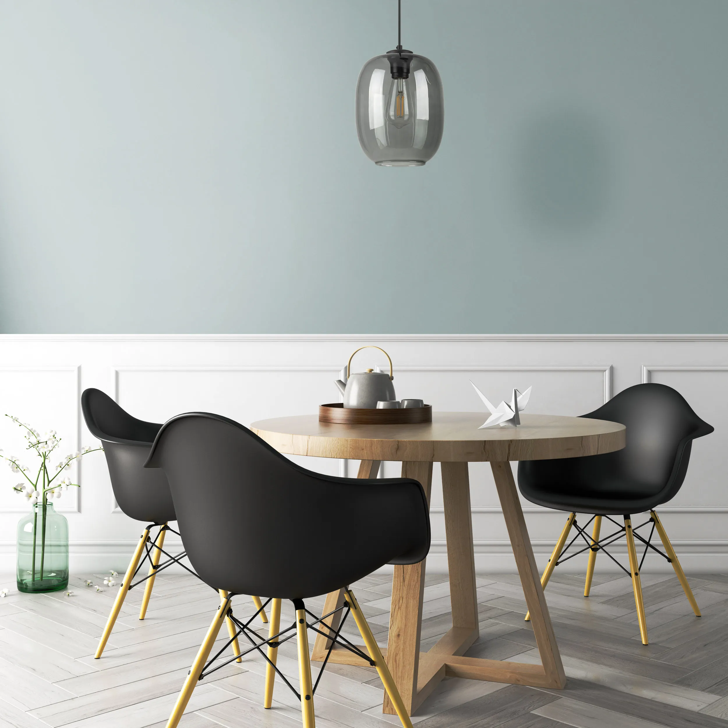 Lampa wisząca ELIO czarna z szarym szklanym kloszem 170x20cm - TK_5971