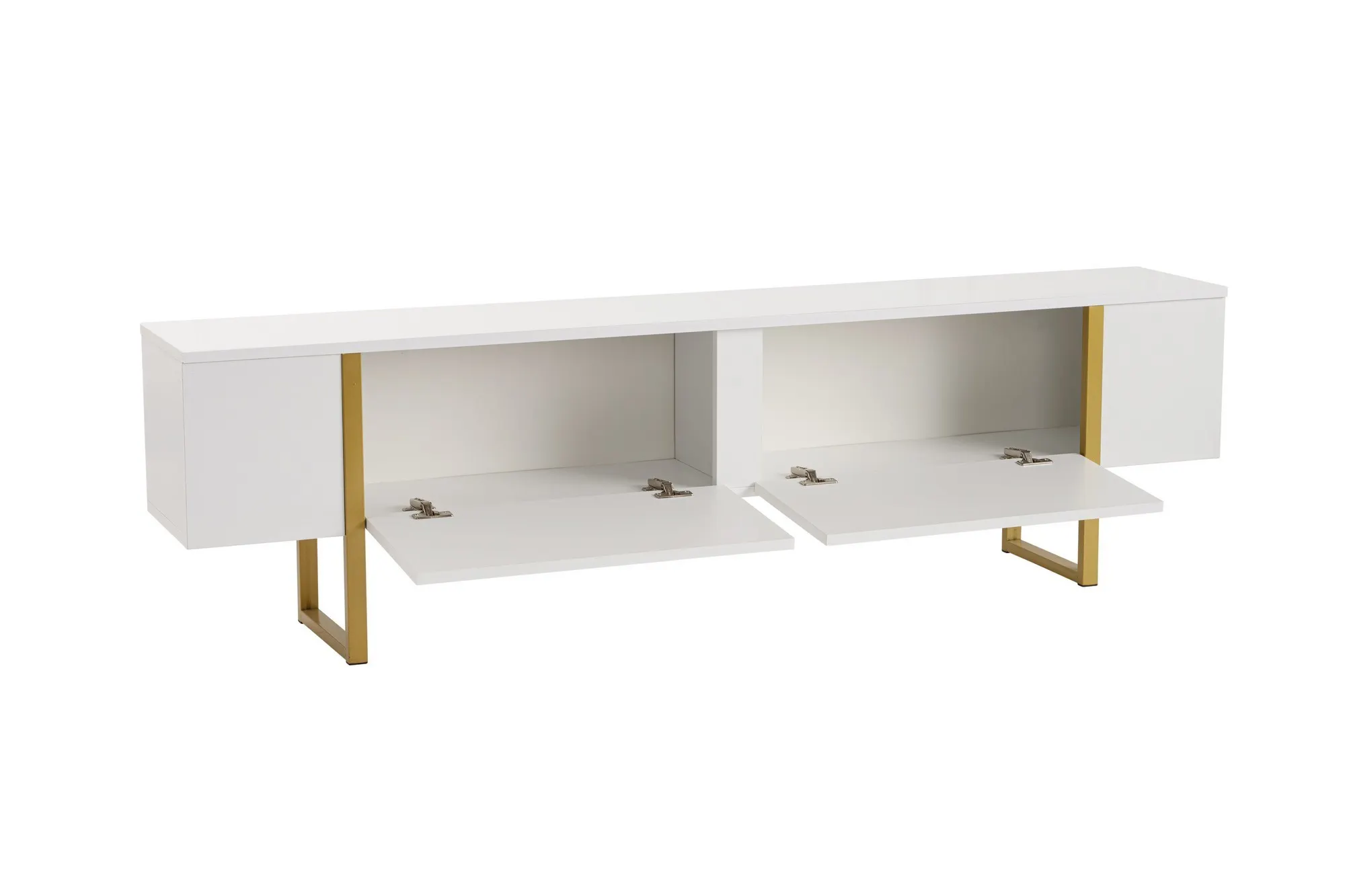 Szafka RTV 2-drzwiowa SERENITY 180 cm biała złoty stelaż — zdjęcie 4