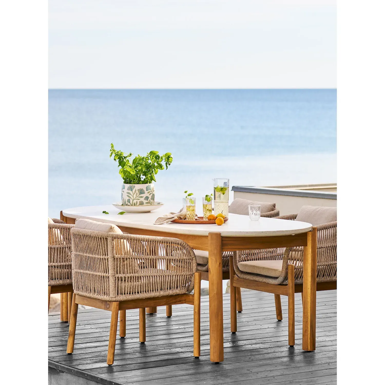 Stół owalny TERRACINA 95x210 cm lastryko, akacja biały, naturalny - 7501099