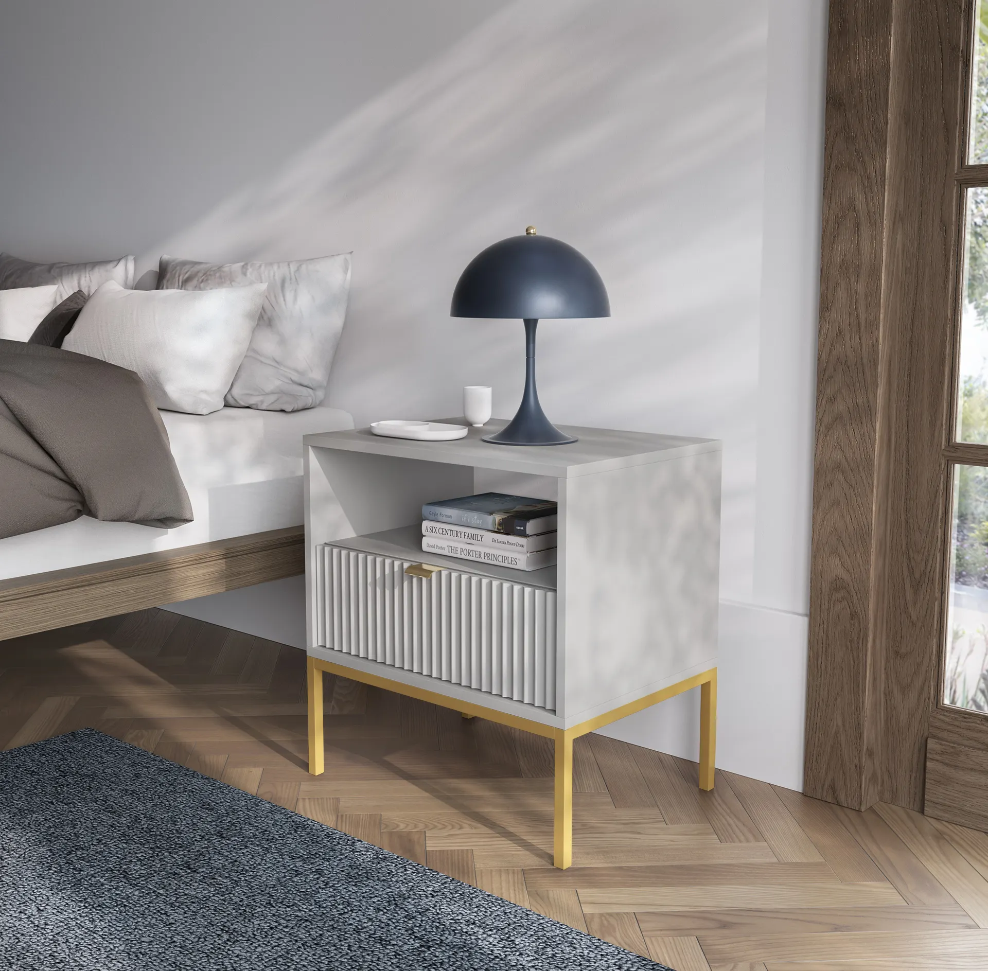 Szafka nocna z szufladą NOVA Szary, Złoty - NOVA_S54_SZZL