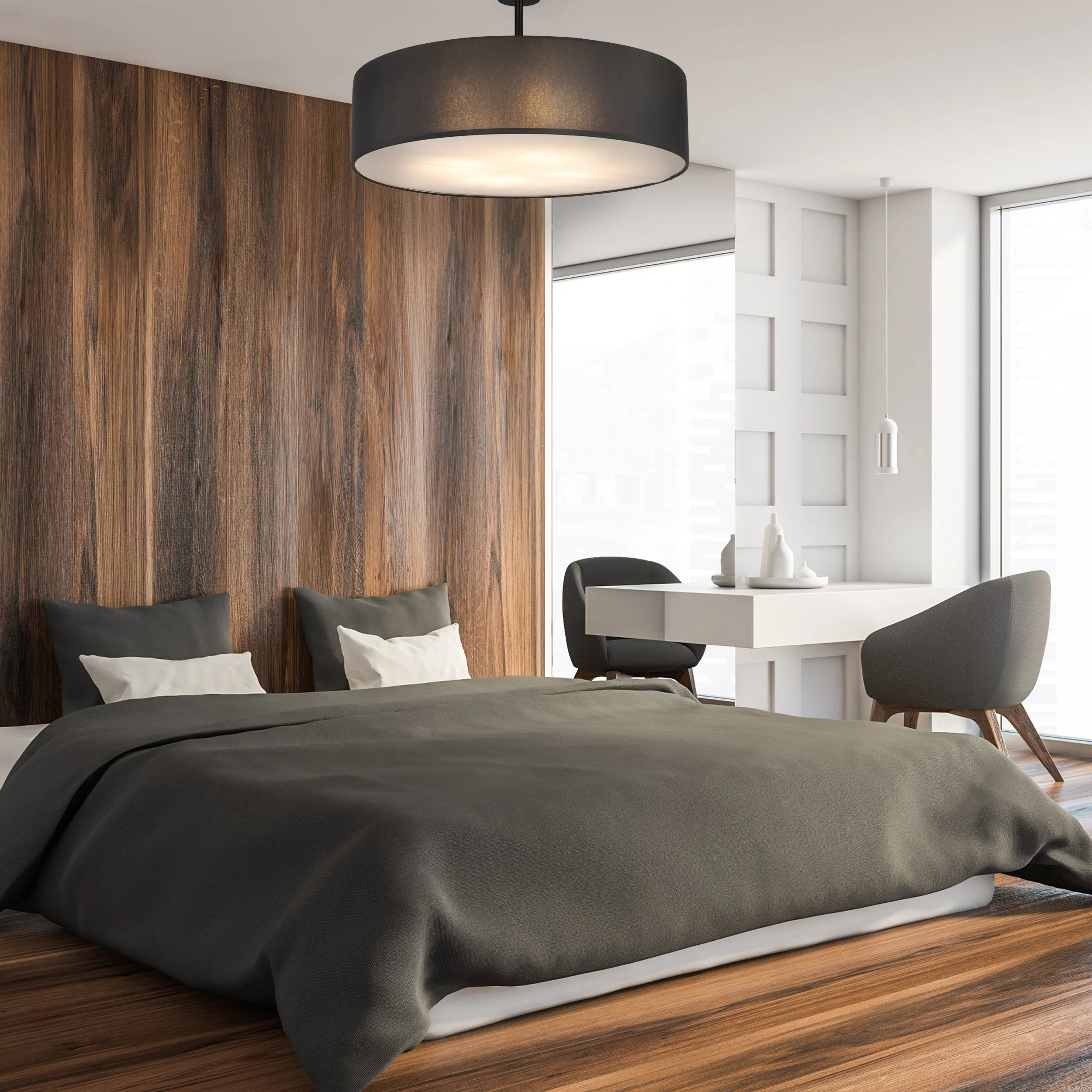 Lampa sufitowa RONDO czarna na podstawie z białym kloszem okrągła 60x35cm - TK_4245