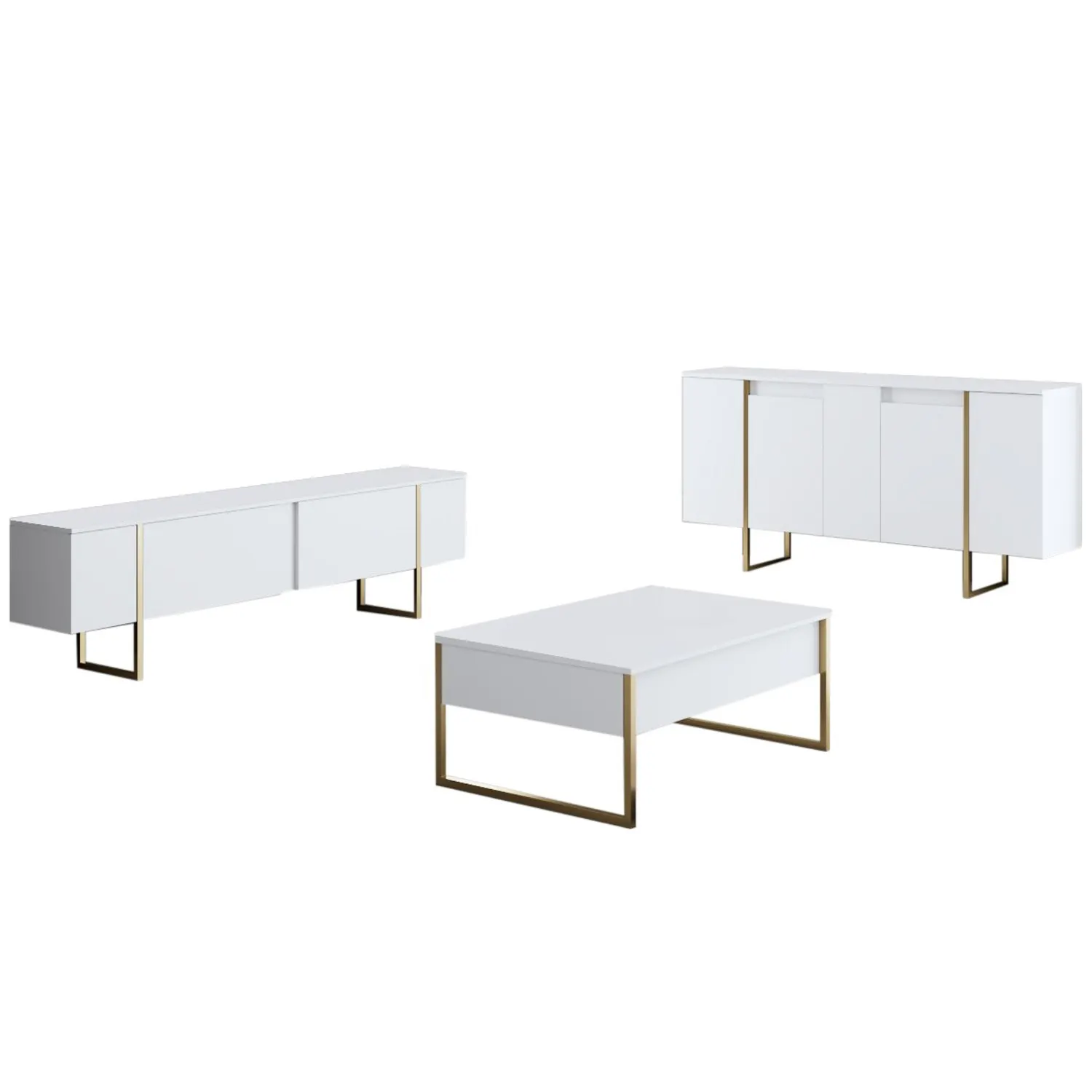Komoda 4-drzwiowa LUXE 160 cm biała złoty stelaż — zdjęcie 9