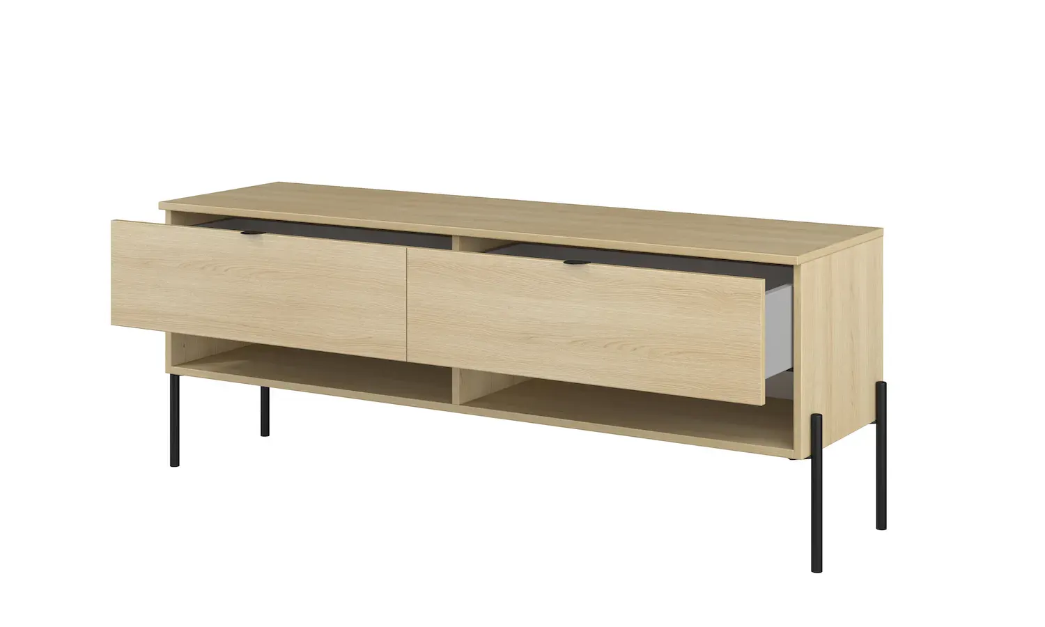 Szafka RTV z 2 szufladami ORE 140 cm dąb lindberg czarne nóżki - 24LGOG41