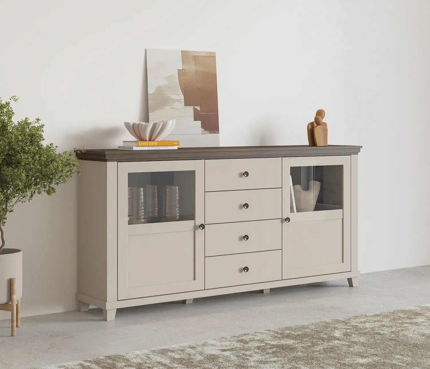 Komoda 2-drzwiowa z 4 szufladami EVORA WM beż jasny dąb dunin - 24D1JU25