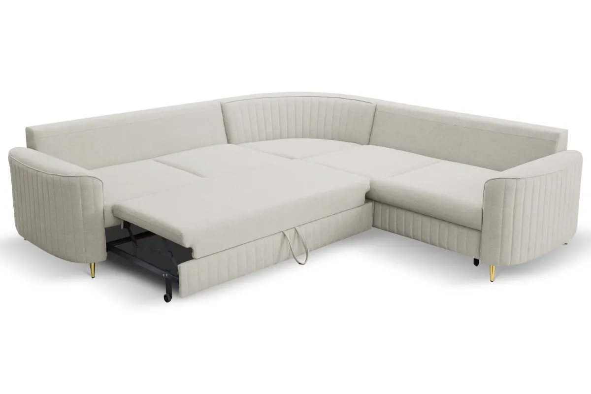 Narożnik rozkładany z pojemnikiem LAREN CASTEL 251 cm prawy popielaty złote nóżki - LAREN_NAR_CASTEL80_P_ZŁ