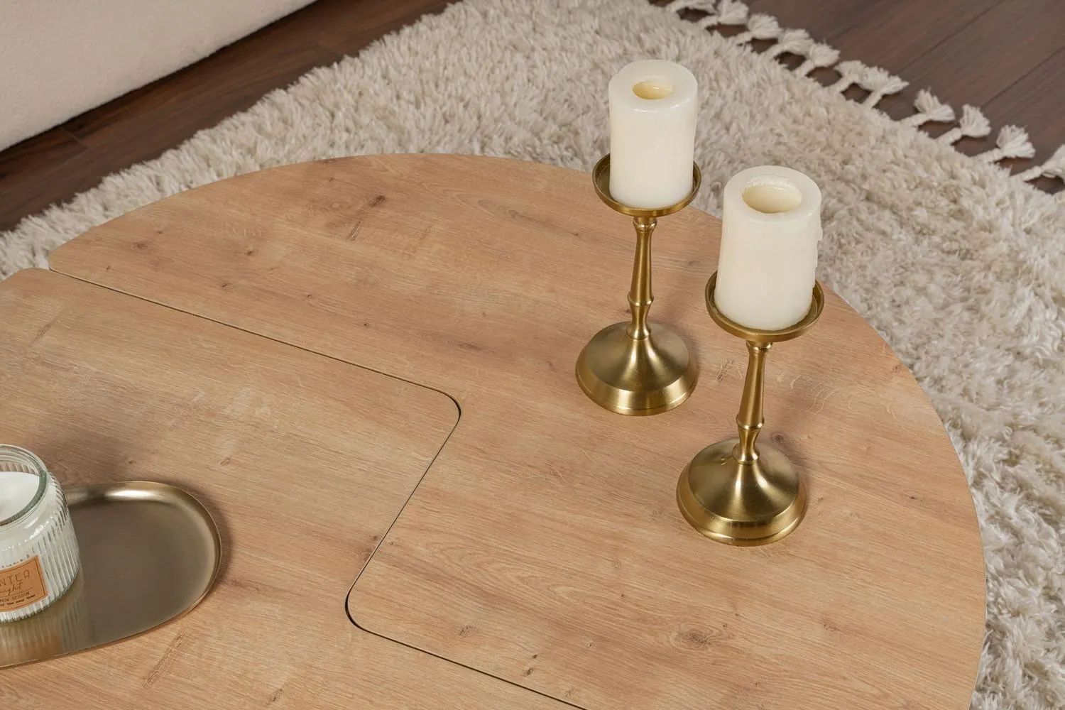 Stolik kawowy drewniany okrągły 2-elementowy MOIRA 90 cm dąb naturalny - ASI_241NRD1342