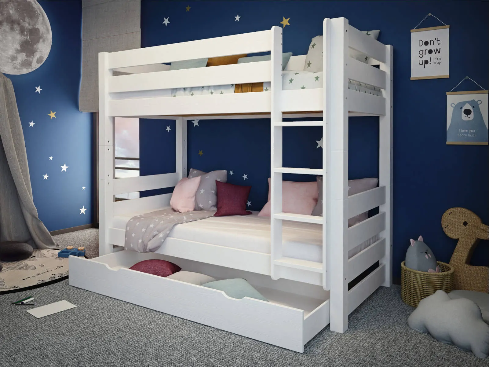 Łóżko drewniane piętrowe COSY 90x200 białe - LPCOSYBIA90