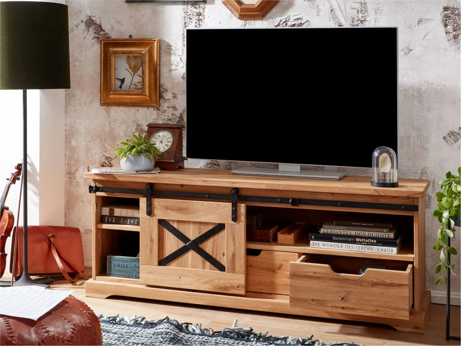 Szafka rtv dębowa TIDY 150 cm z szufladami, dąb olejowany - GK_1034240701