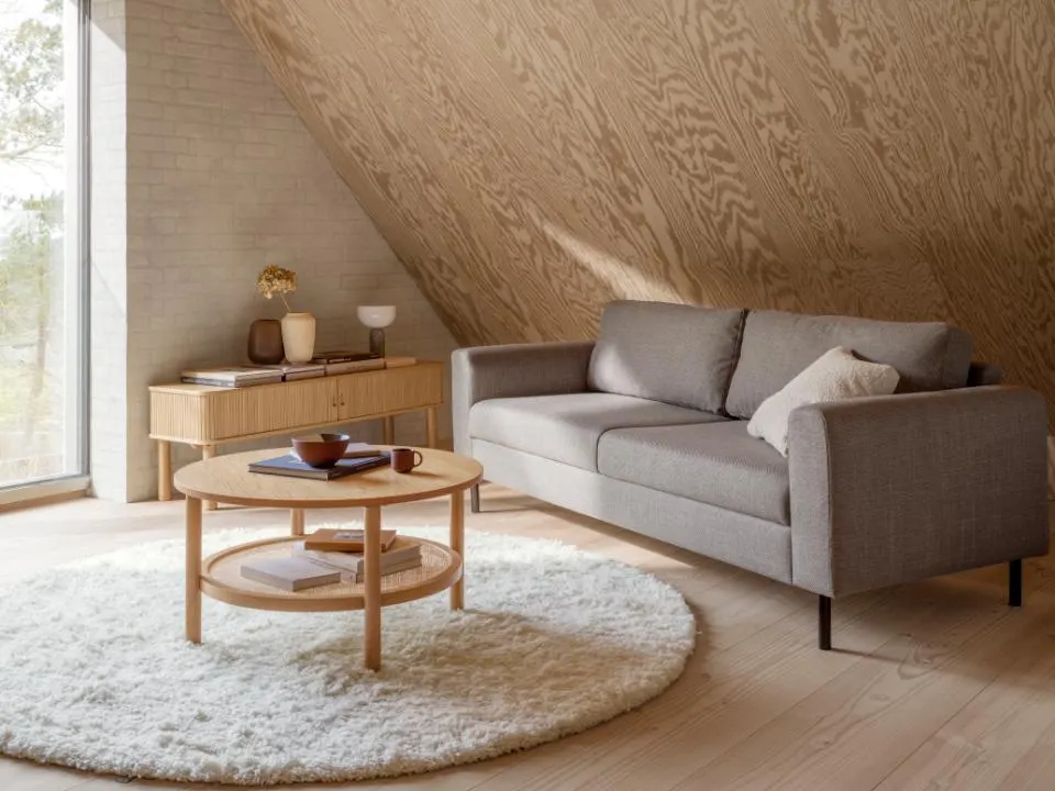 Szafka RTV z drzwiami przesuwnymi MORGAN 140x40x45, naturalny- lamele — zdjęcie 9