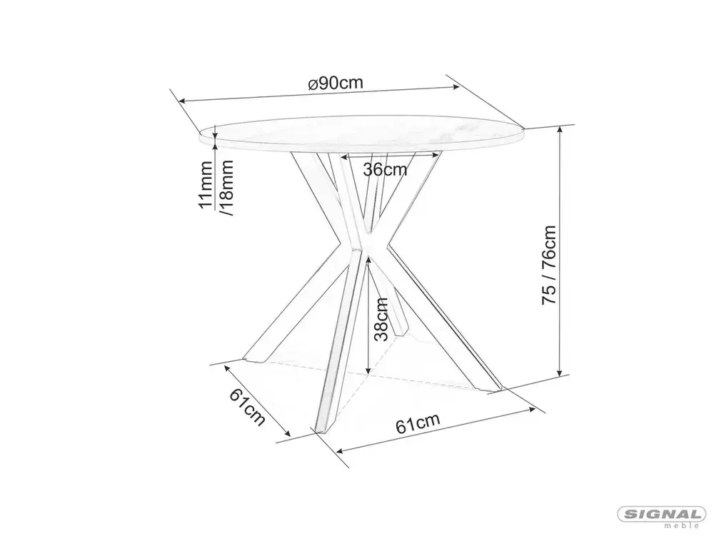 Stół okrągły TALIA 90 cm biały mat efekt marmuru - TALIABC90
