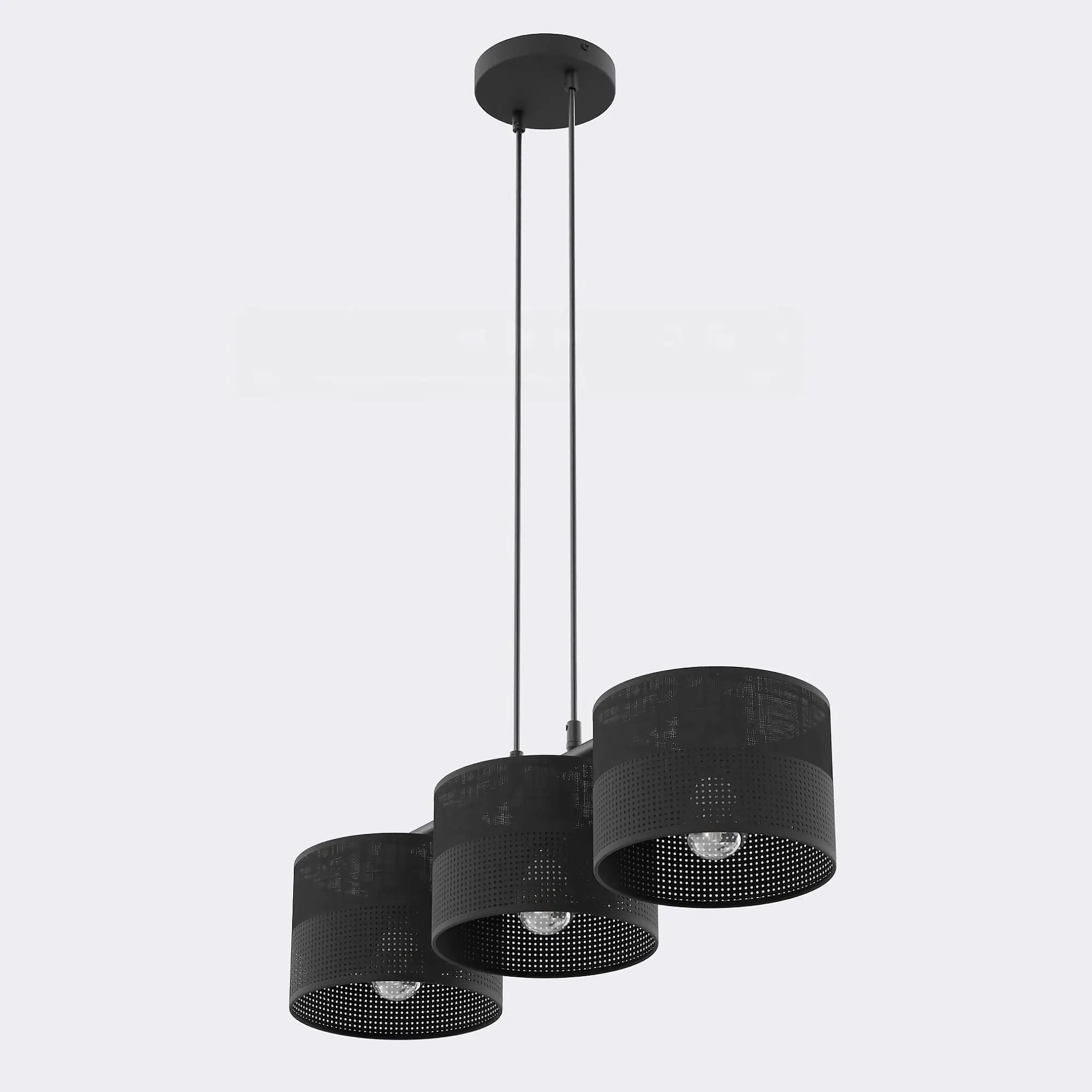 lampa wisząca, trzy klosze, czarna, metal, perforowana siatka