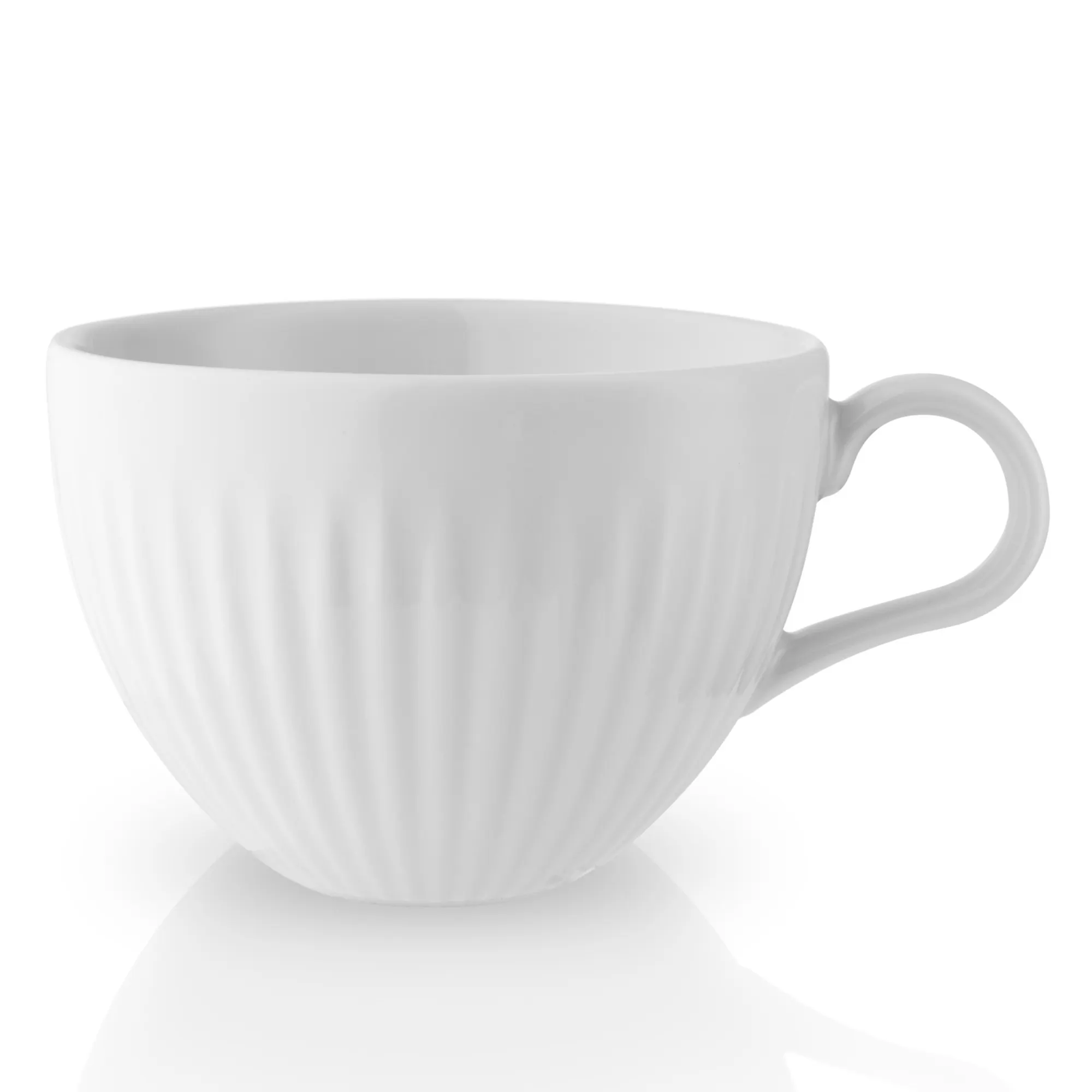 porcelanowy kubek, biały kolor, rurkowy uchwyt, gładka powierzchnia, pojemność standardowa