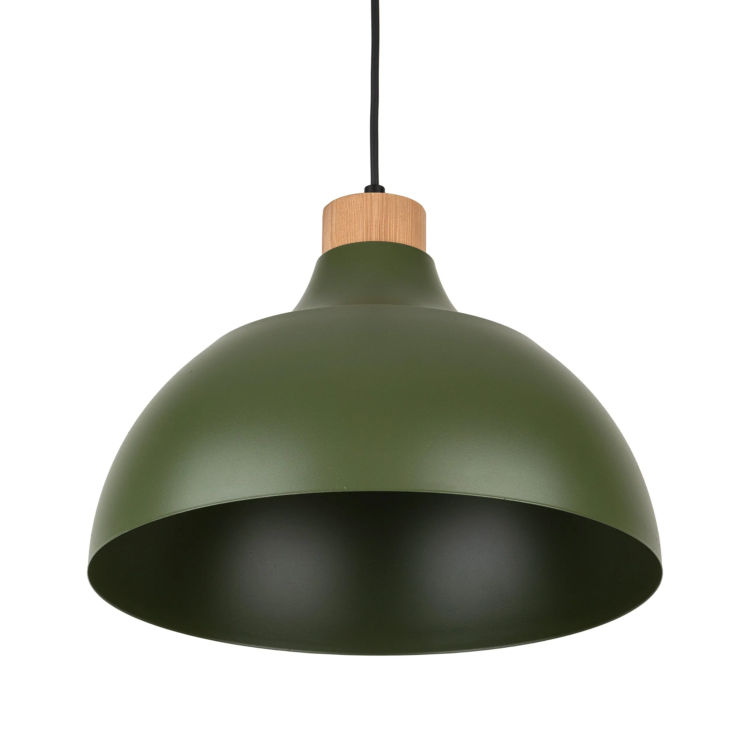 Lampa wisząca CAP zielona z drewnianym elementem na czarnym przewodzie i podstawie 170x34cm - TK_5665
