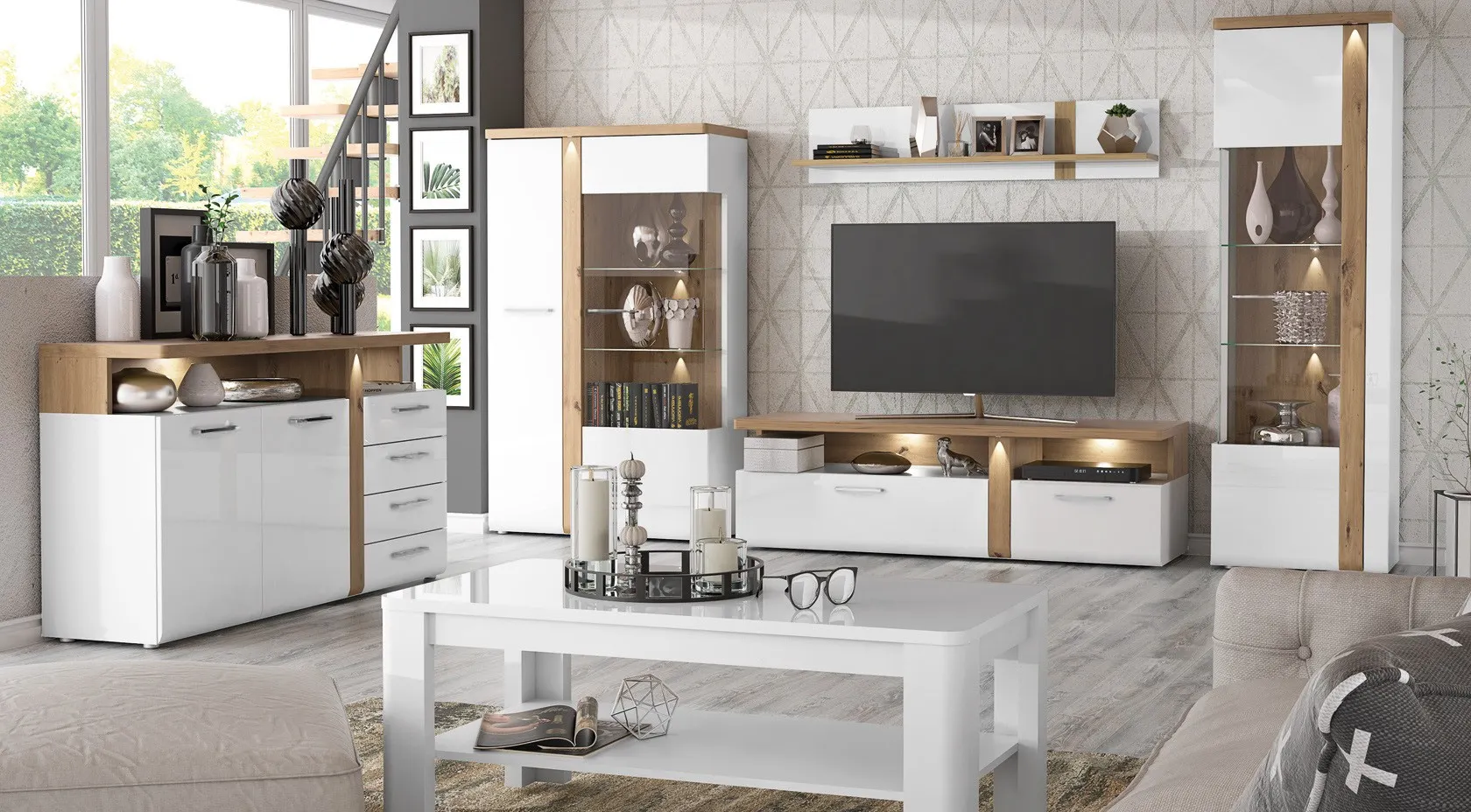 Szafa 2-drzwiowa TULUZA drążek półki 196x85 dąb artisan biała - TUZS821B-C843