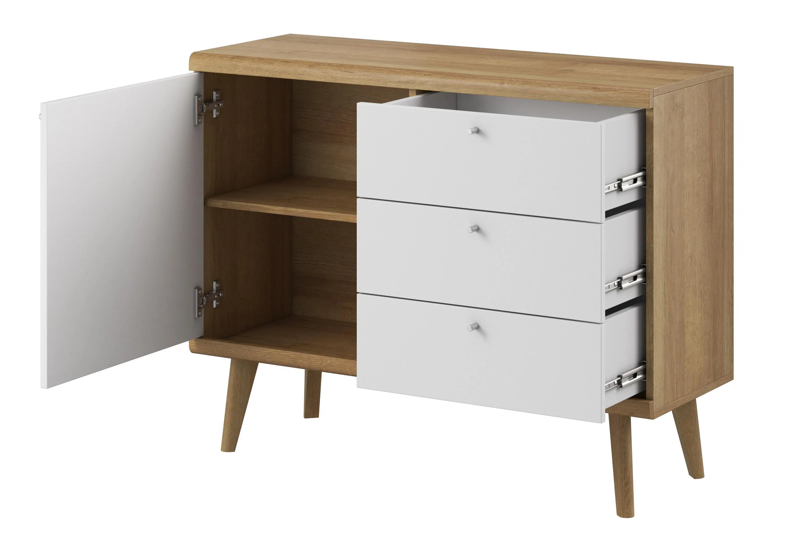 Komoda PRIMO 1-drzwiowa z 3 szufladami - biały dąb lineo - PRIMO_KSZ107_DRB