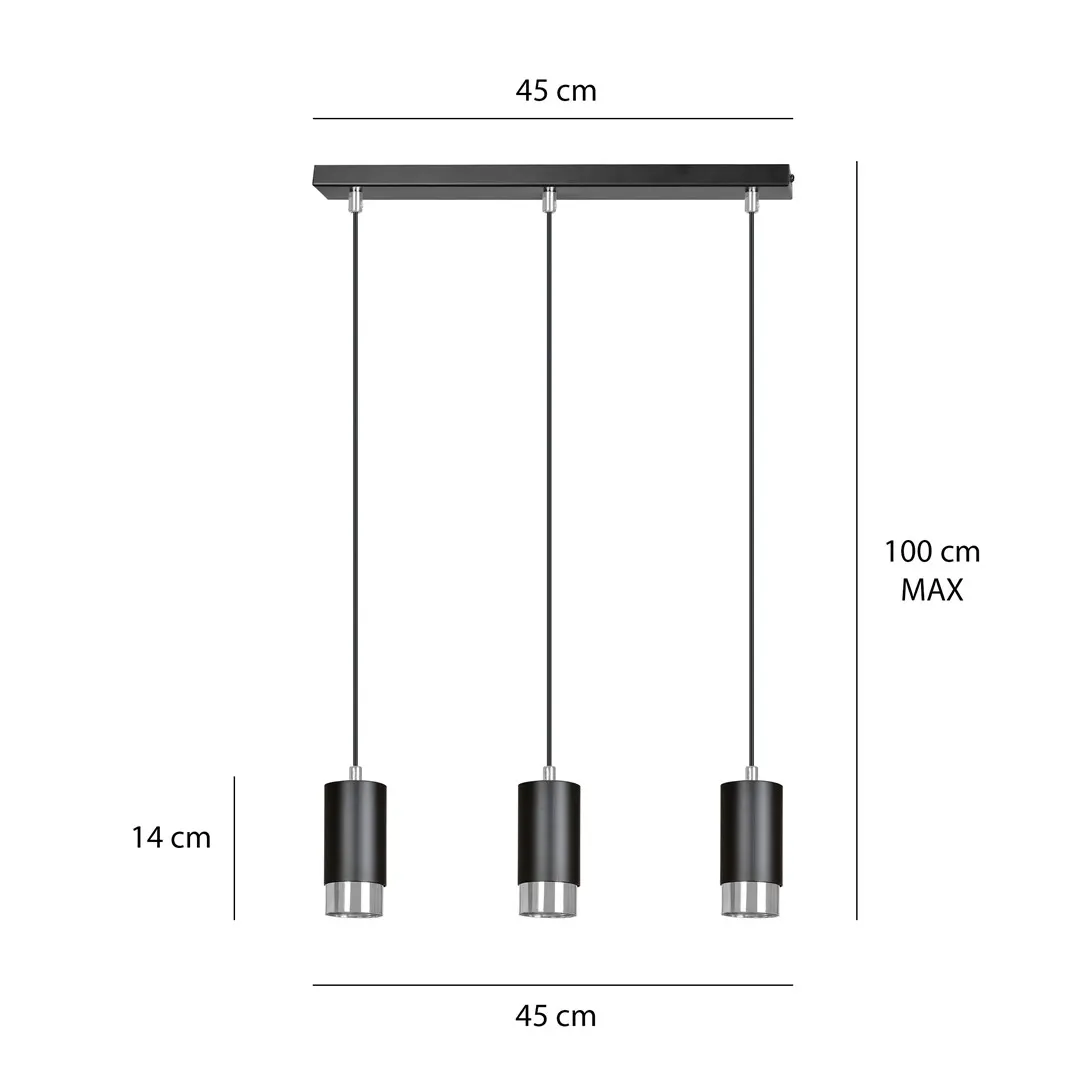 Lampa wisząca FUMIKO (816/3) z regulacją wysokości czarna-chrom — zdjęcie 8