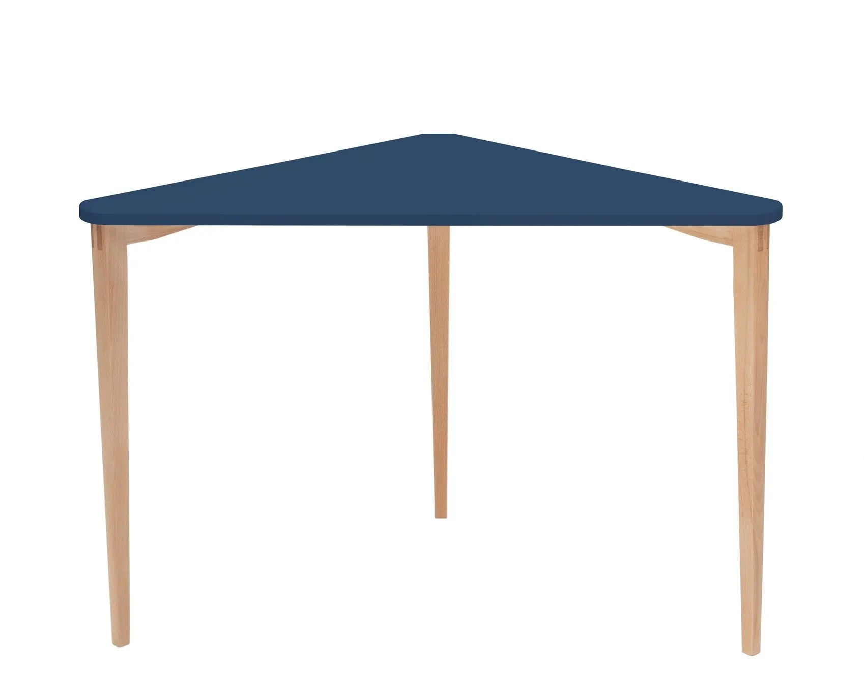 Biurko narożne NAJA 114x85 trójkątne granatowy blat/bukowe nogi Na zewnątrz, Baldachim