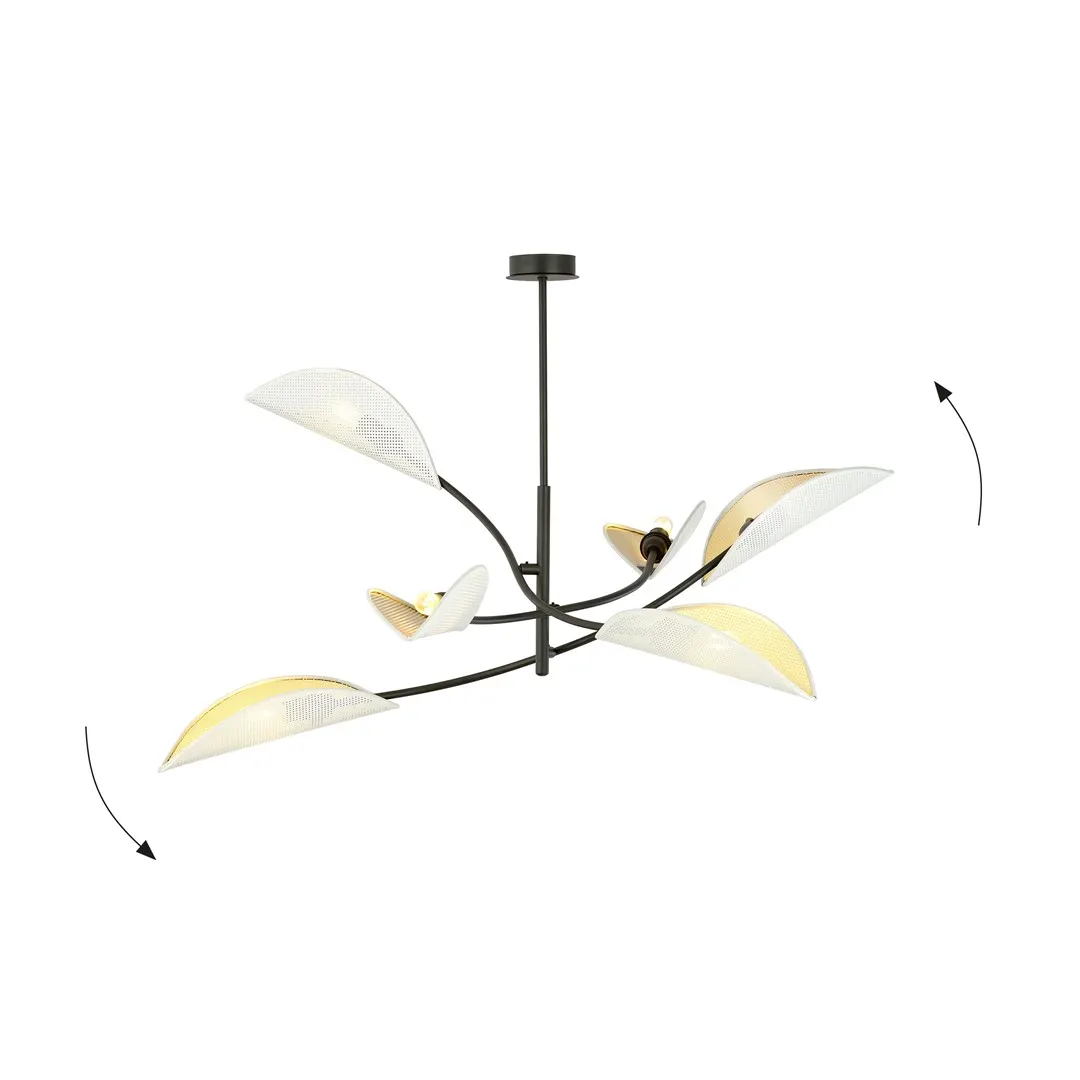 lampa sufitowa, kwiatowa lampa, metalowa konstrukcja, modularny design, szklane klosze