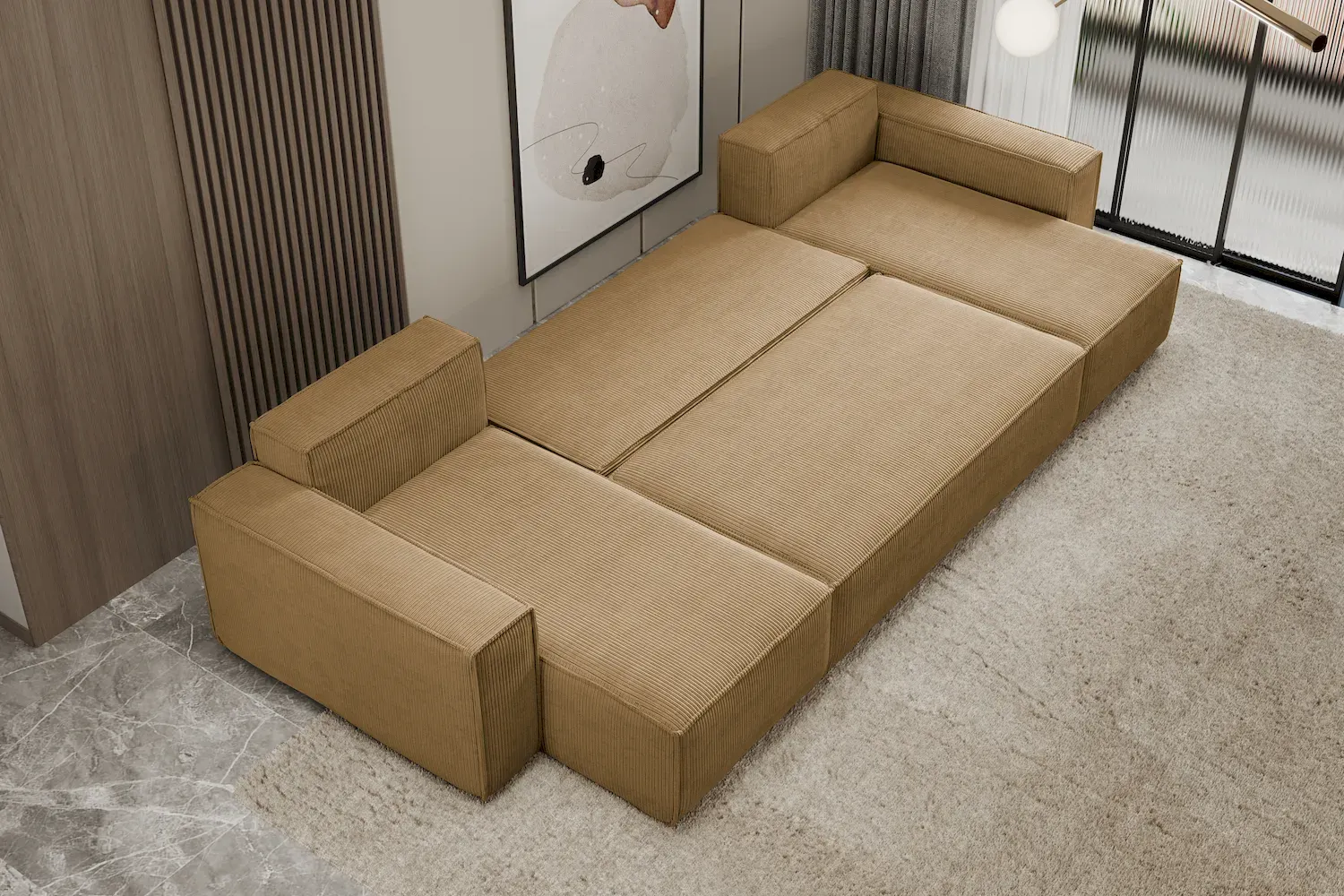 Narożnik uniwersalny KARL U rozkładany tkanina Poso 01 musztardowy - NAROZNIK_KARL_U_POSO01