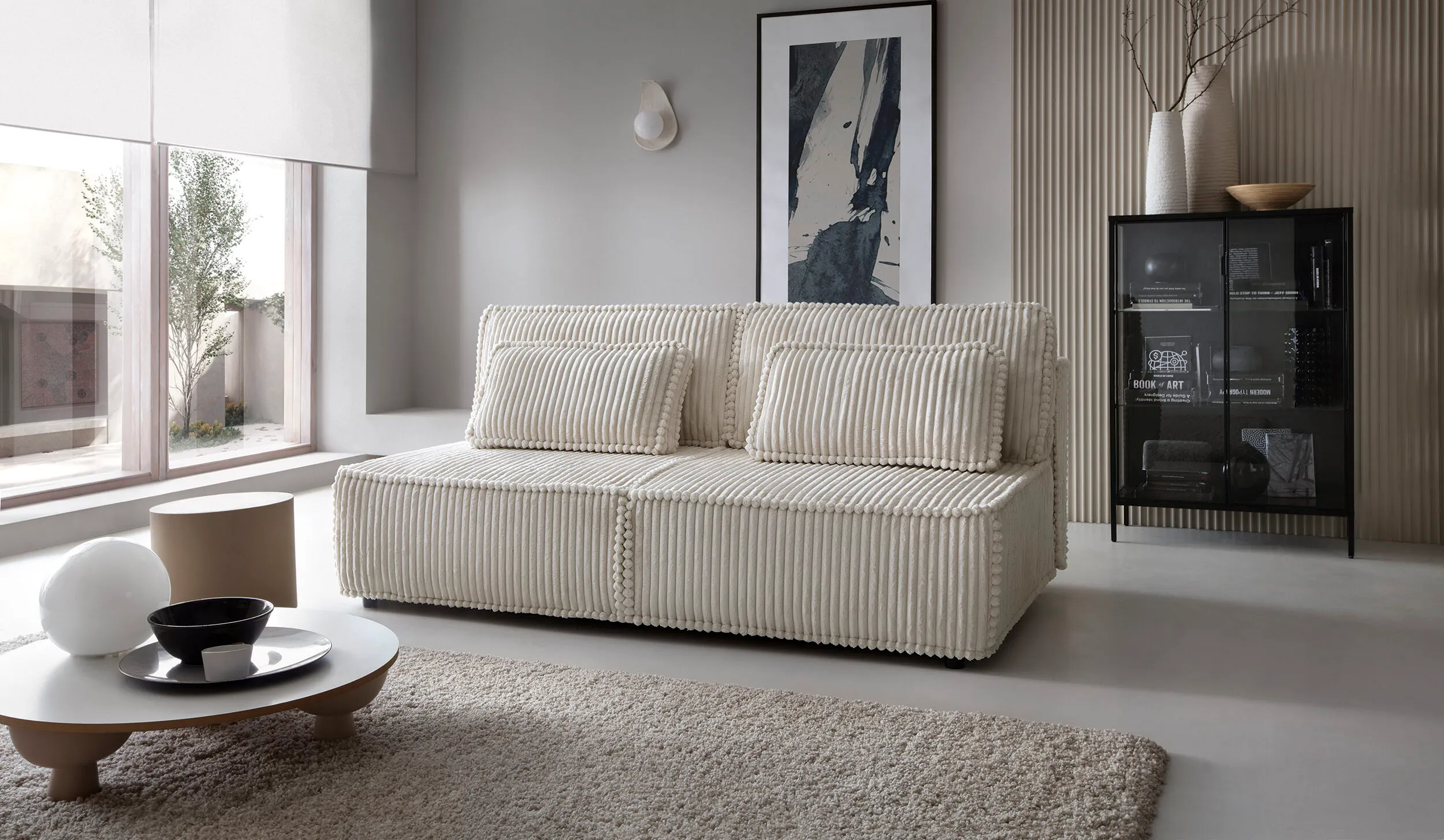 Sofa rozkładana KOMMA funkcja spania - tkanina Tilia 01 kremowa — zdjęcie 9