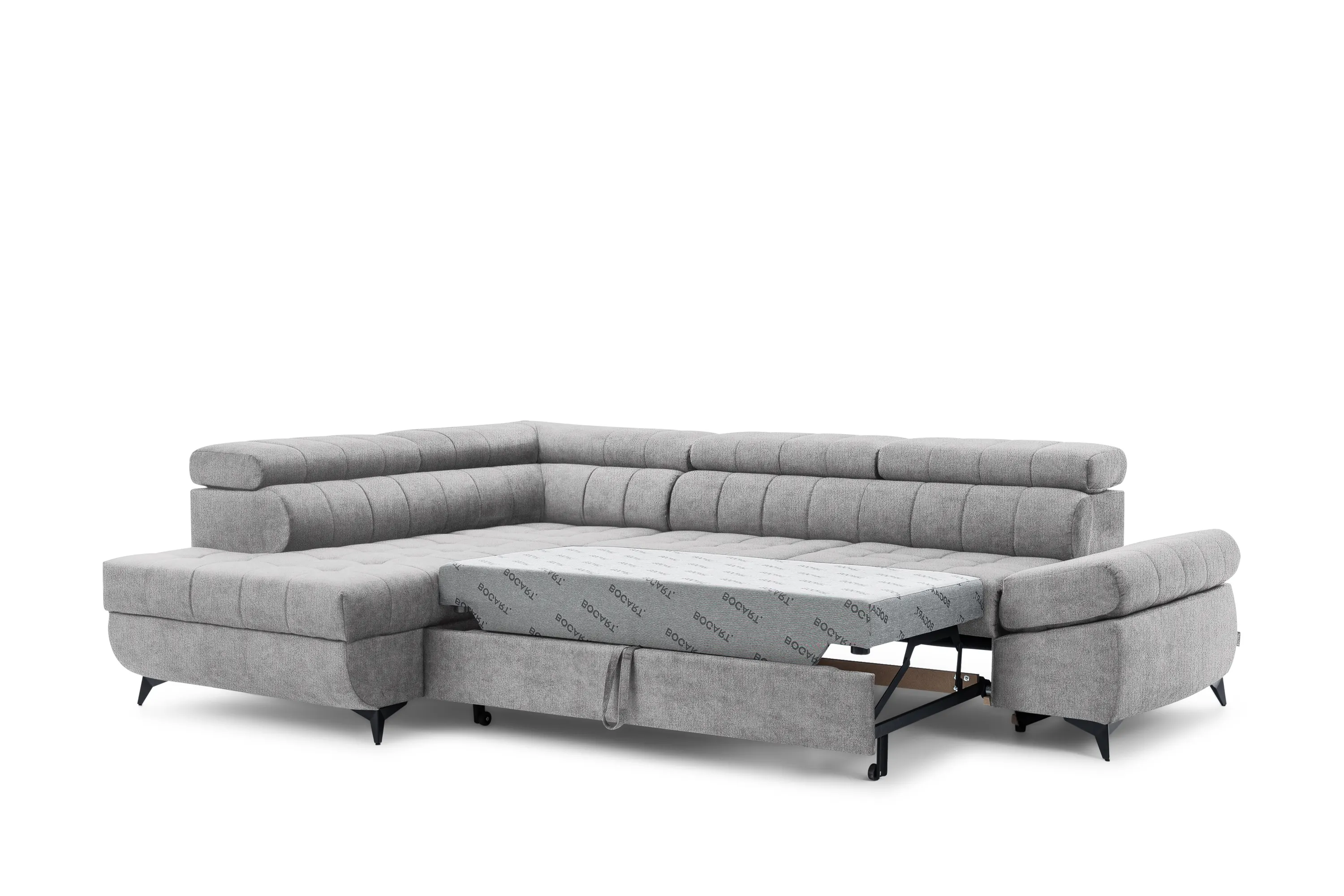 Narożnik lewostronny VALORIS L regulowane zagłówki i podłokietniki tkanina Perfect Harmony 80 jasnoszary - B_162926