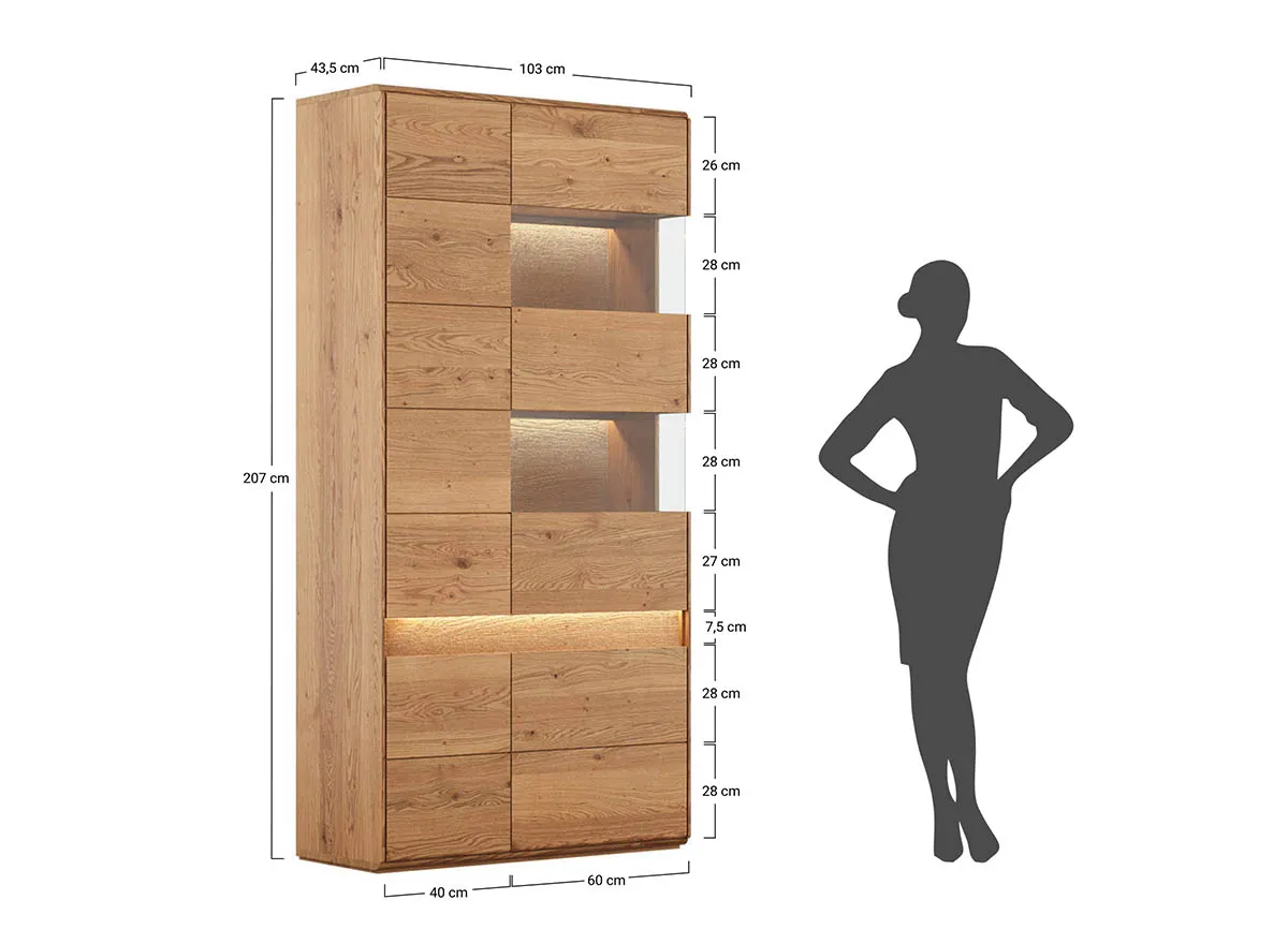 Witryna drewniana szklana DIVISIONE oświetleniem prawa dąb olejowany - ZIDIV02R